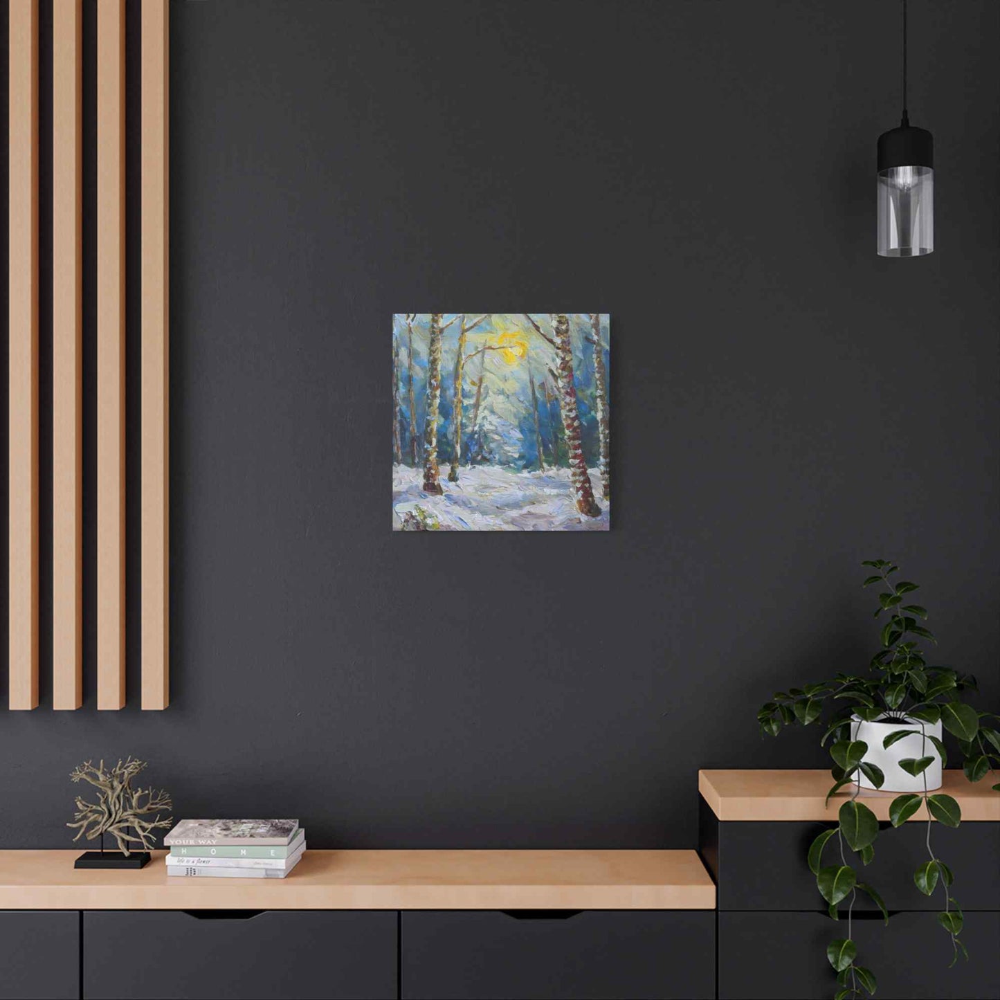 Snow Forest Print Canvas, Oil Paint Print 20x20, 24x24, 30x30, 32x32, 36x36 Art Design Print Pine-Wood Inner Frame MC-79