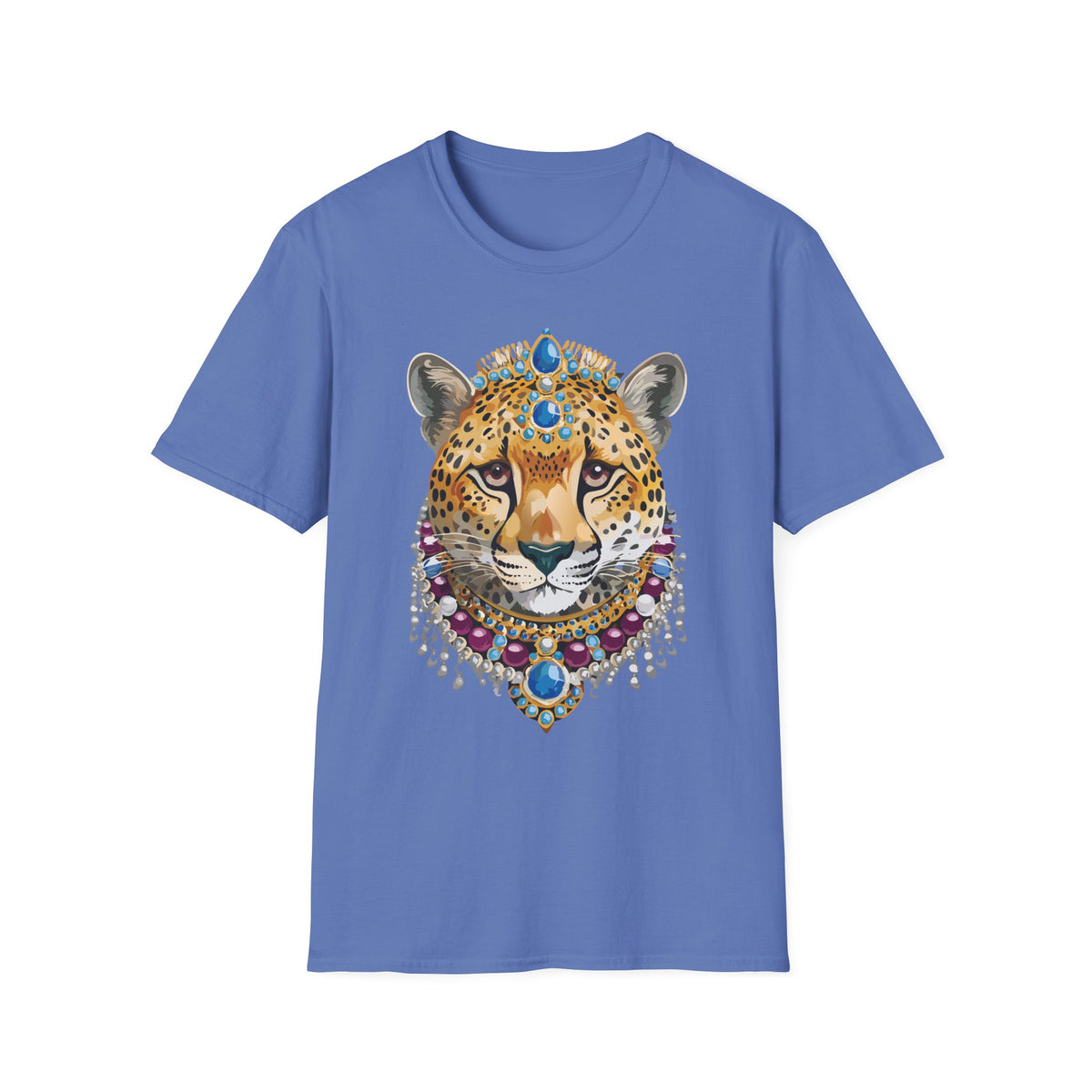 Jeweled Cheetah Face T-Shirt | Ornate Gemstone Leopard Illustration