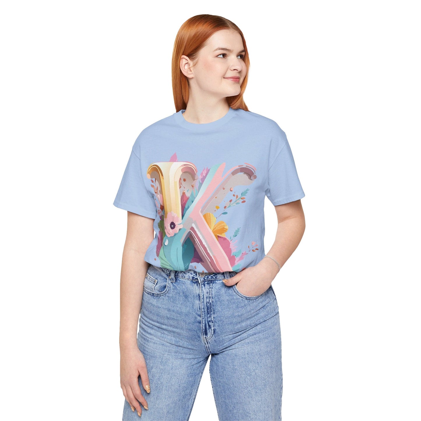 Letter K Graphic Tee Unisex Vintage Inspired Art Design Short Sleeve Shirt Adelpha