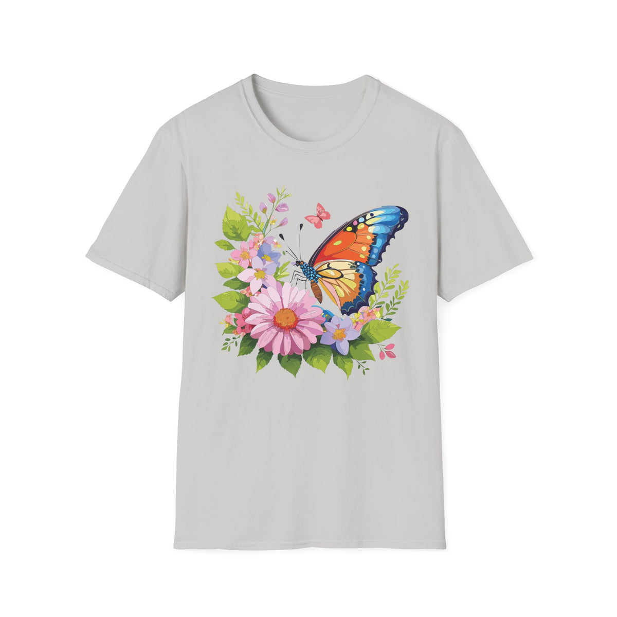Butterfly Floral T-Shirt — Colorful Monarch & Spring Flowers Graphic Tee Unisex 100 Cotton Gildan T-Shirt