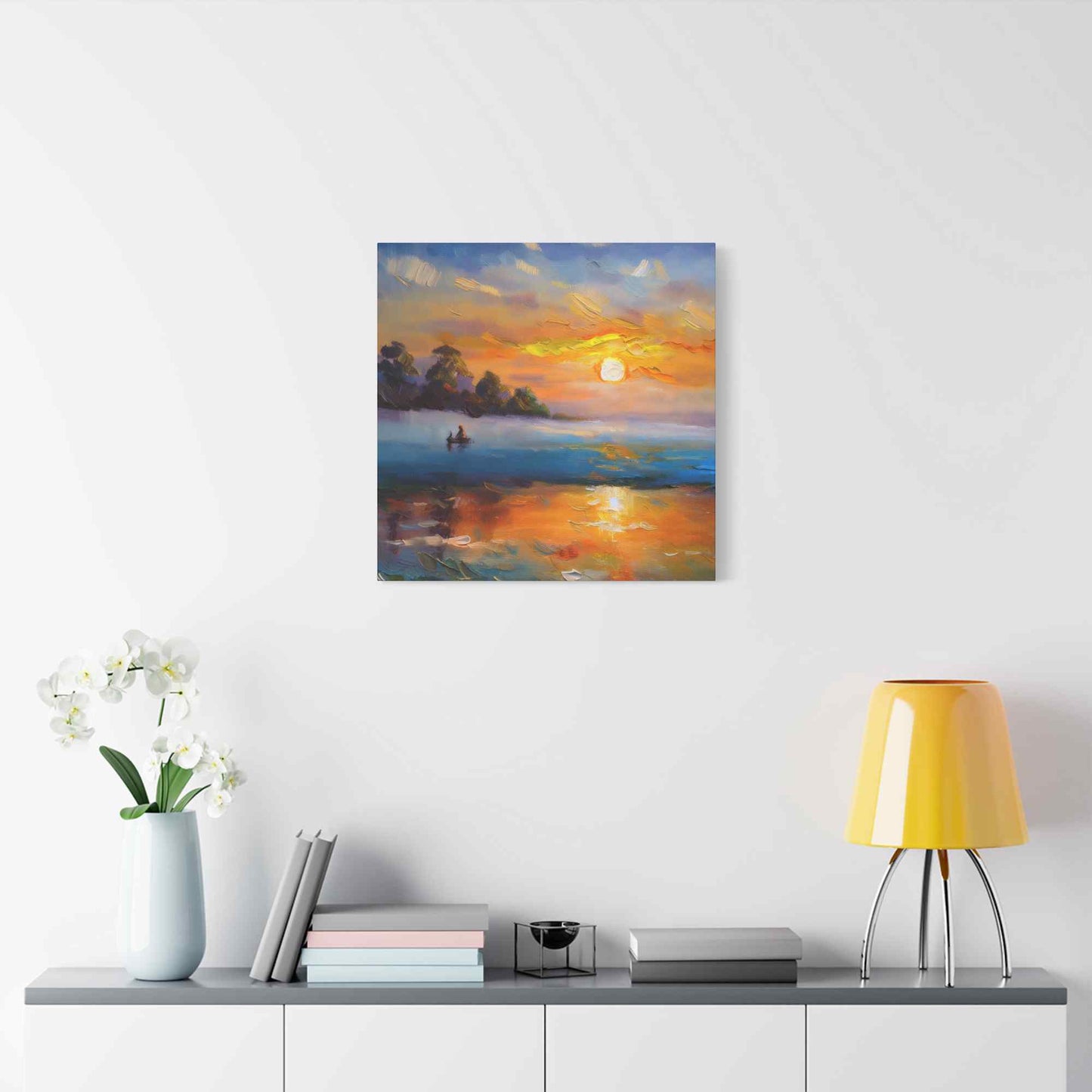 Sunrise Print Canvas, Oil Paint Print 20x20, 24x24, 30x30, 32x32, 36x36 Art Design Print Pine-Wood Inner Frame MC-43