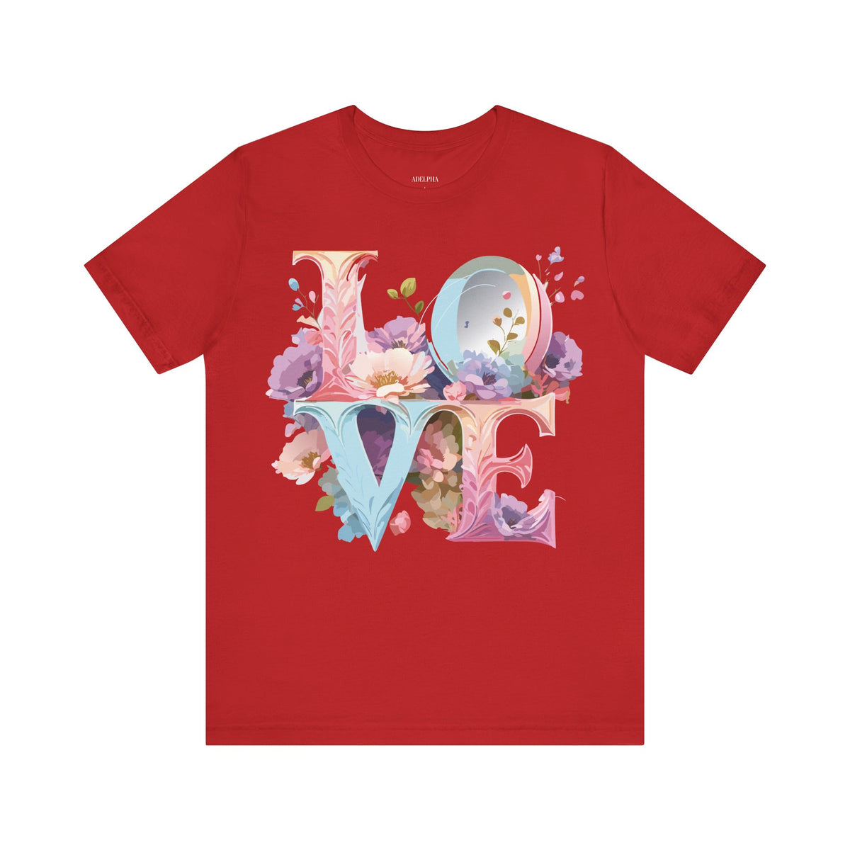 Valentine's Day Graphic Unisex Cotton Bella+Canvas Tee with Floral Art Design d124