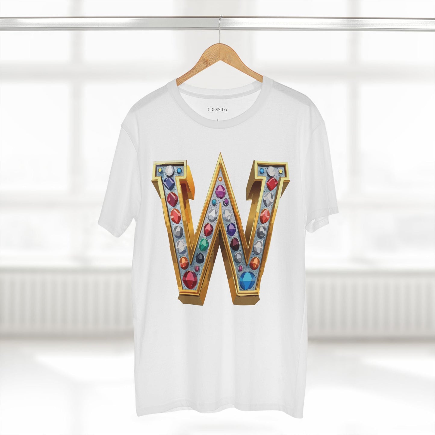 Letter W Graphic Design Tee Unisex 100 Cotton With Antique Gold Letters Artwork T-Shirt