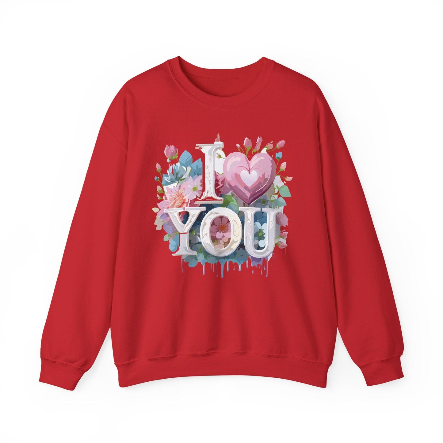 Floral Love Sweatshirt Unisex Valentine Day Flower Print Crewneck Gildan 18000 Cozy