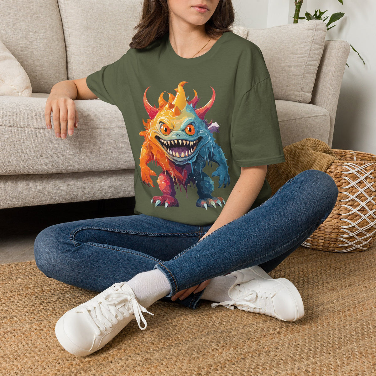 Colorful Monster T-Shirt — Vibrant Rainbow Creature Cartoon Graphic Tee Unisex 100 Cotton Gildan T-Shirt