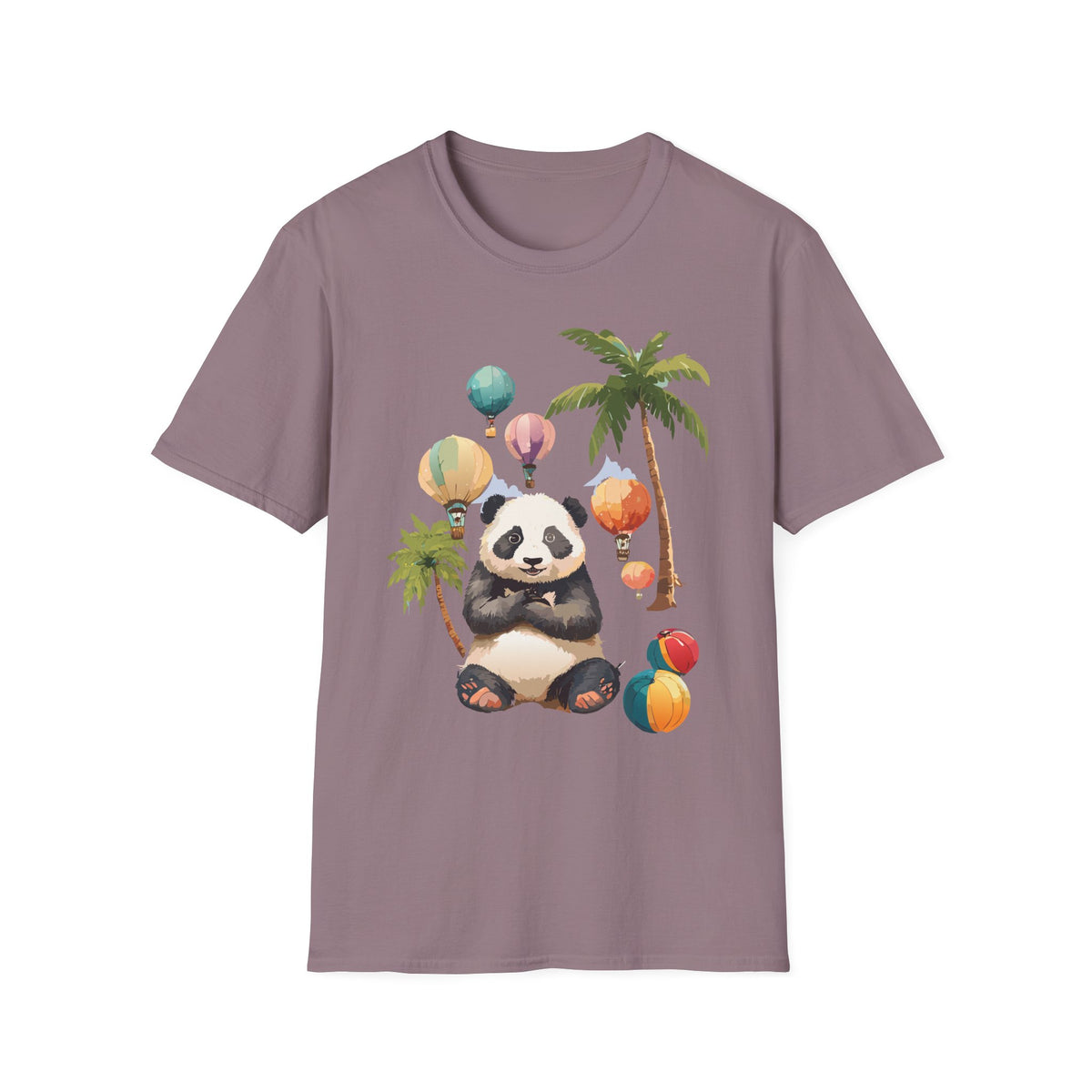 Panda with Hot Air Balloons T-Shirt | Palm Trees, Cute Animal Illustration