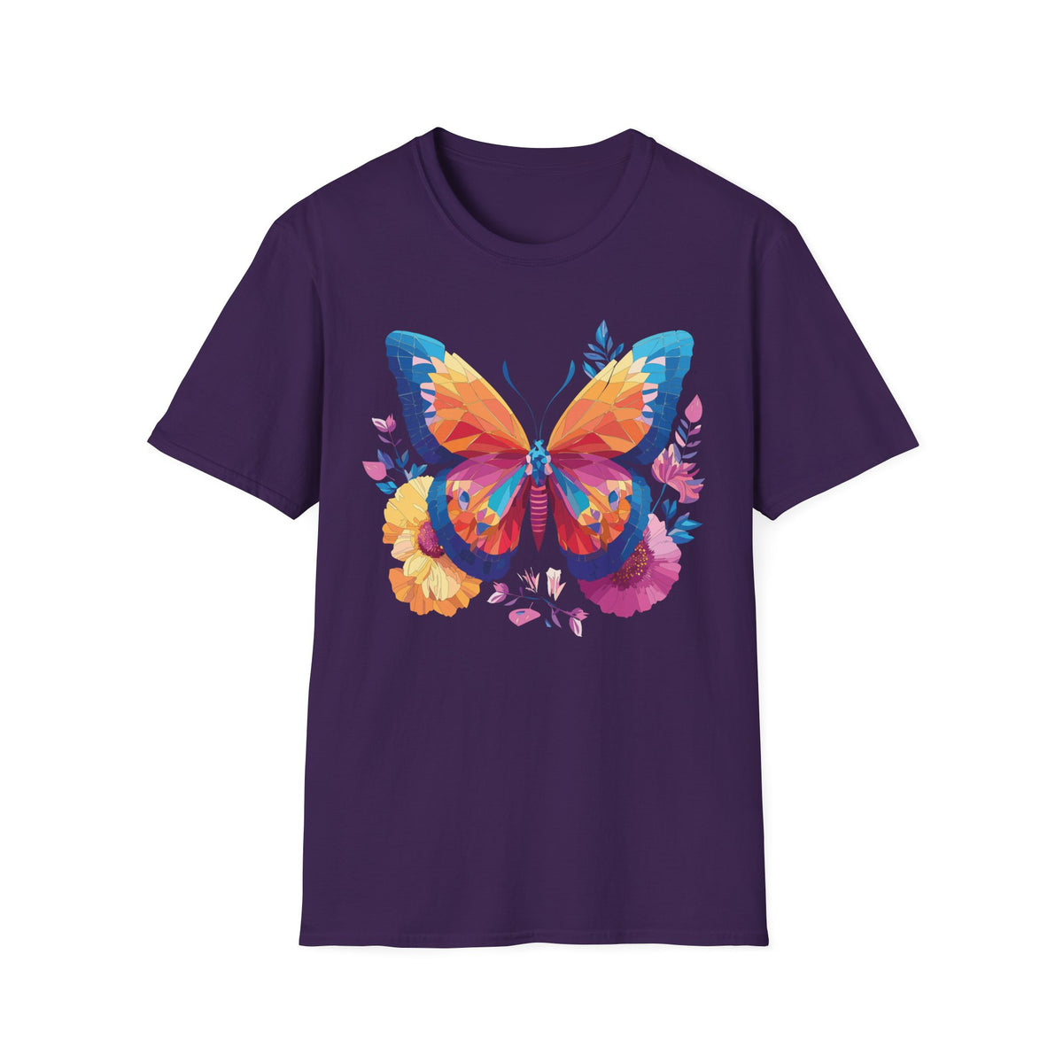 Colorful Geometric Butterfly T-Shirt | Rainbow Floral Wings Graphic Tee Unisex 100 Cotton Gildan T-Shirt