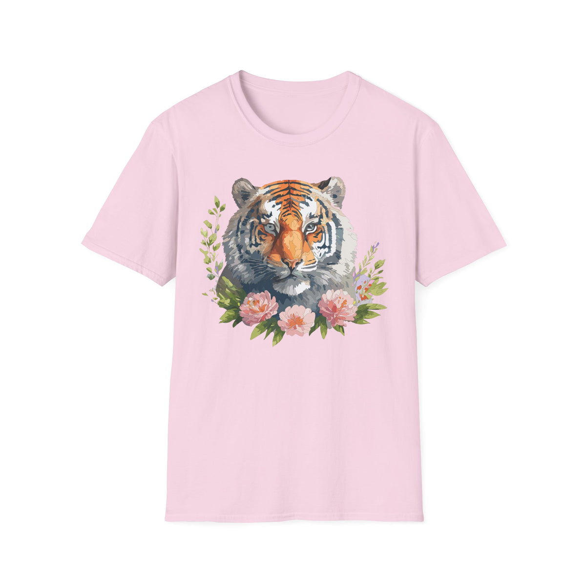 Watercolor Tiger Head T-Shirt | Floral Accents, Botanical Illustration