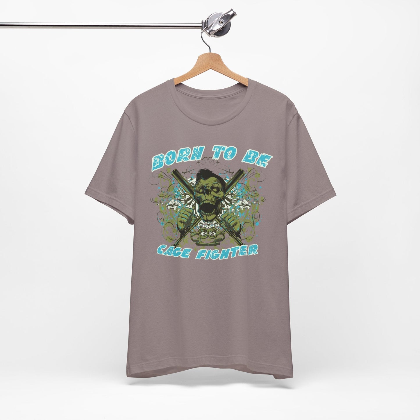 Born To Be Cage Fighter Tee Skull Crossed Knives Graphic T-Shirt
