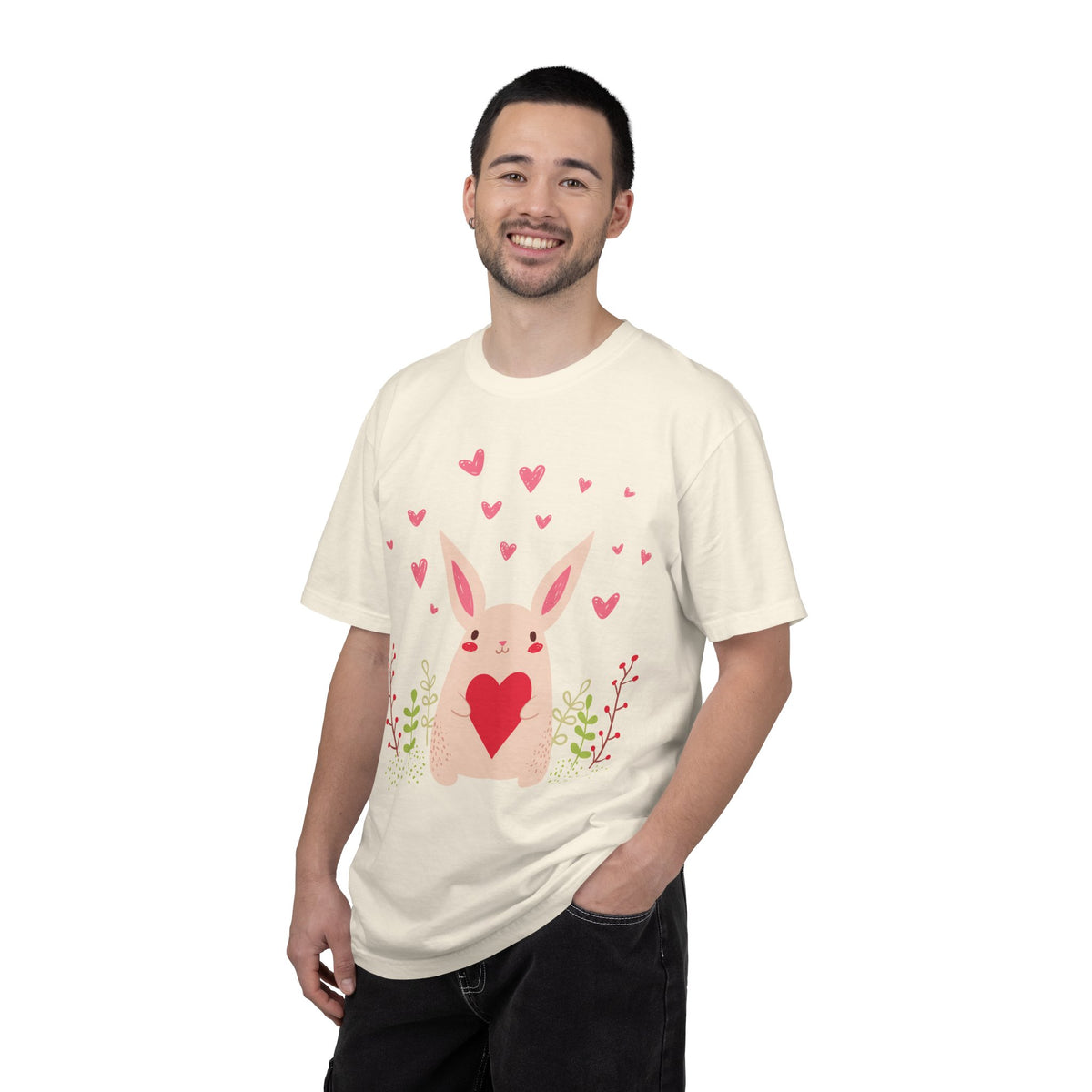 Easter Bunny Heart T-Shirt, Tee Shirt with Easter Signature, T Shirt with Easter Prints, Tee Shirt with Easter Design