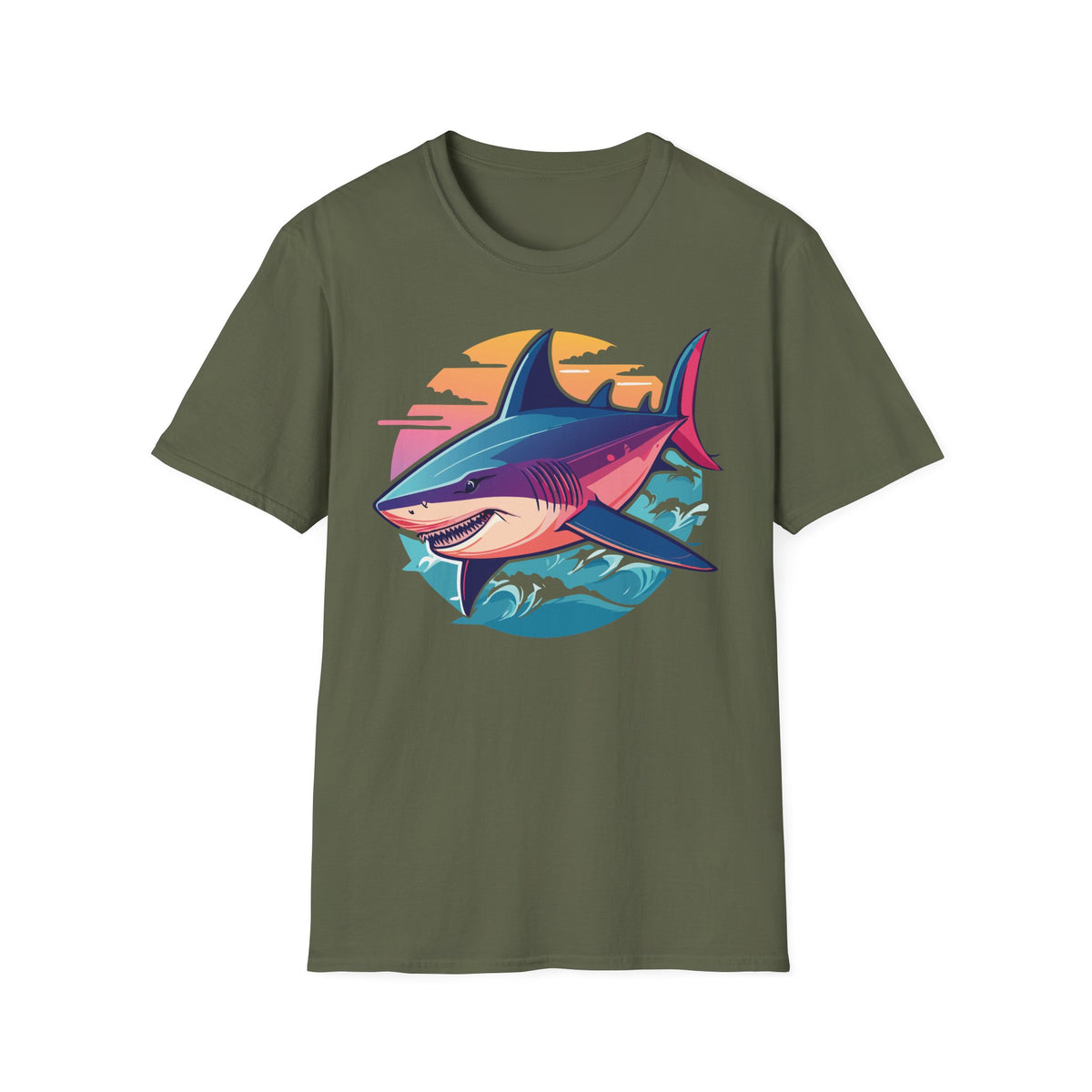 Sunset Shark Illustration T-Shirt | Retro Ocean Wave Tee