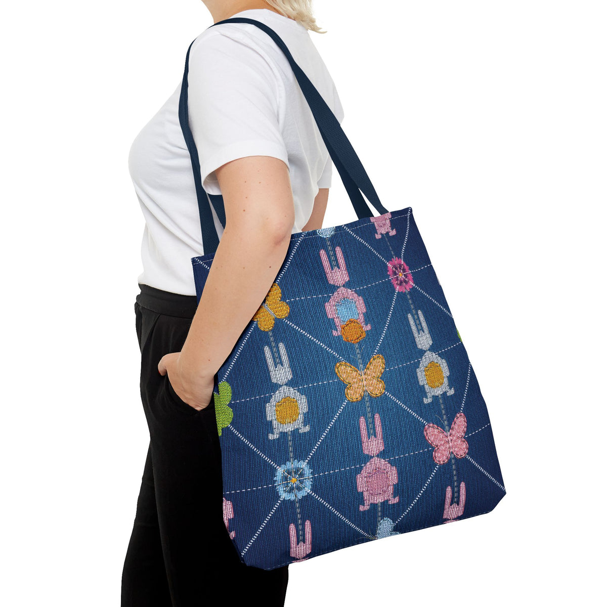 Easter Graphic Design Denim Fabric Imitation Print Unisex Canvas Bag Poly Spun 3 Sizes Tote Bag 204-12