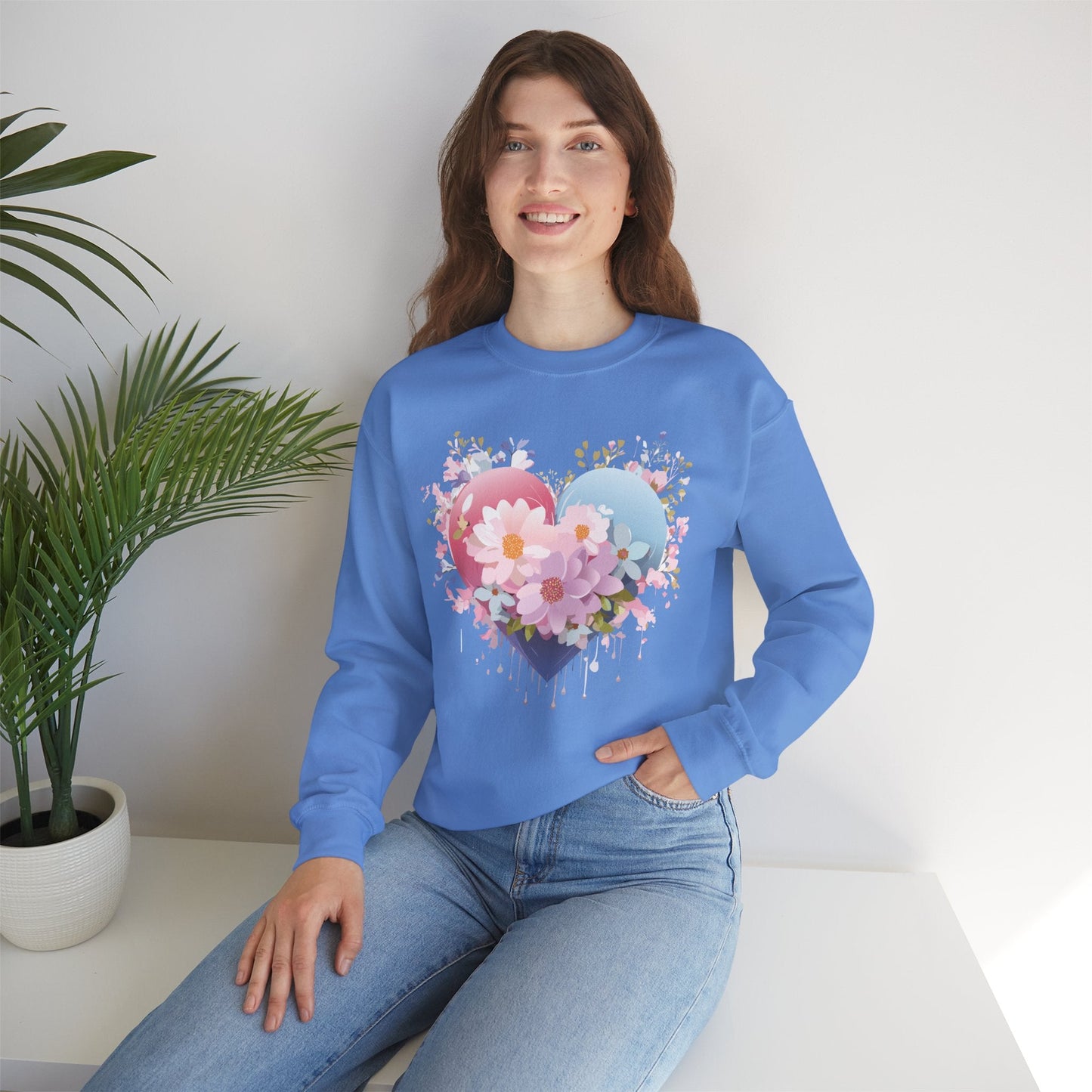Floral Heart Unisex Crewneck Sweatshirt Gildan 18000 Heavy Blend 50 Cotton 50 Polyester