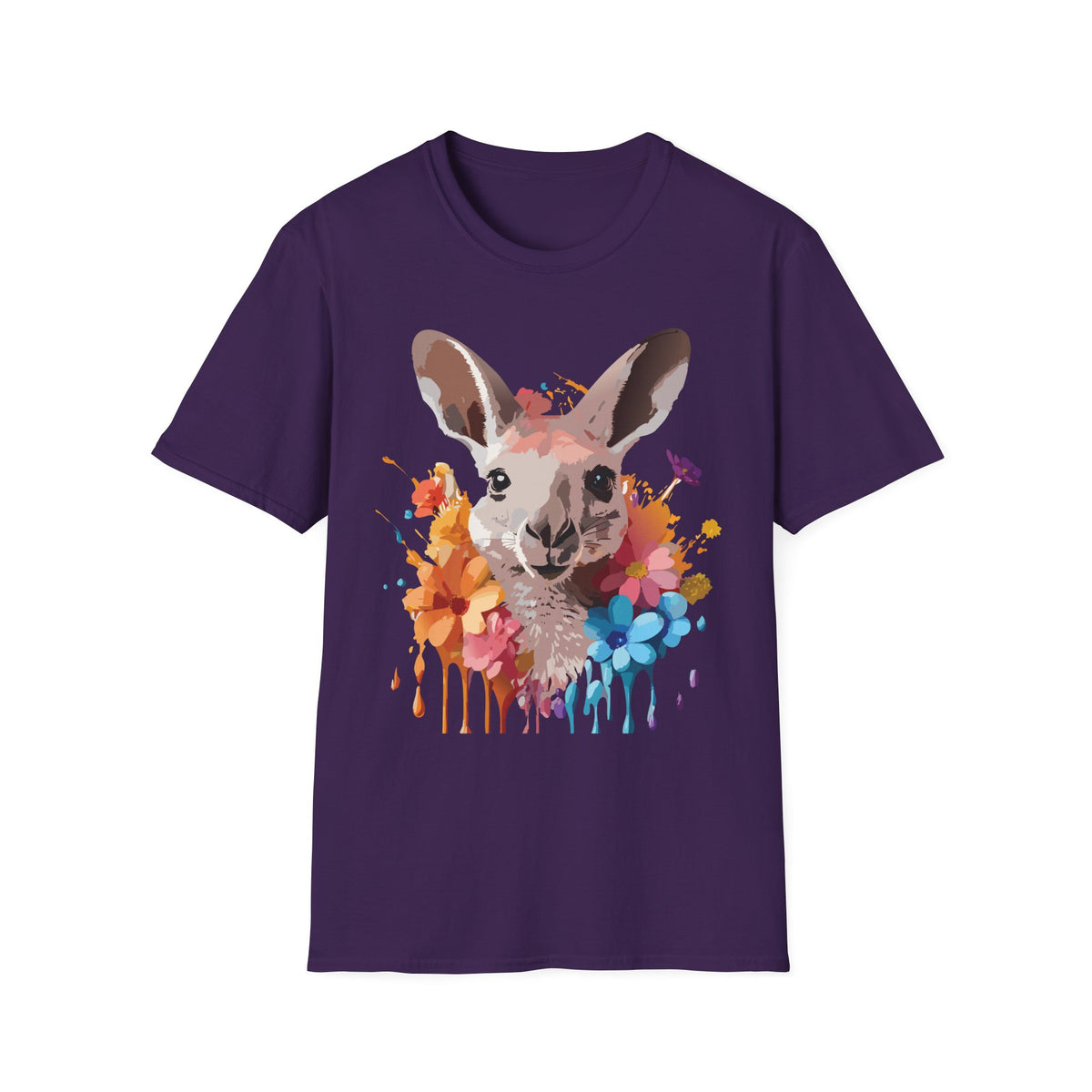 Colorful Watercolor Kangaroo T-Shirt | Splash Floral Wildlife Tee
