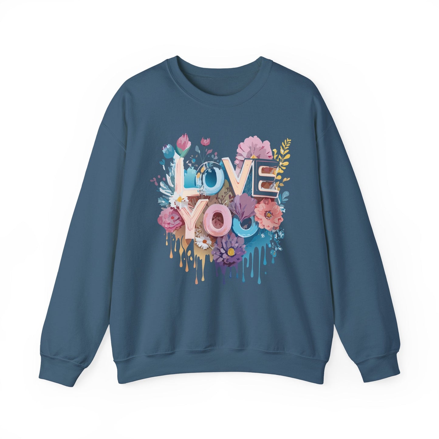 Floral Love Sweatshirt Unisex Heavy Blend Crewneck Valentine Day Flower Print Cozy Fleece Warm Gift
