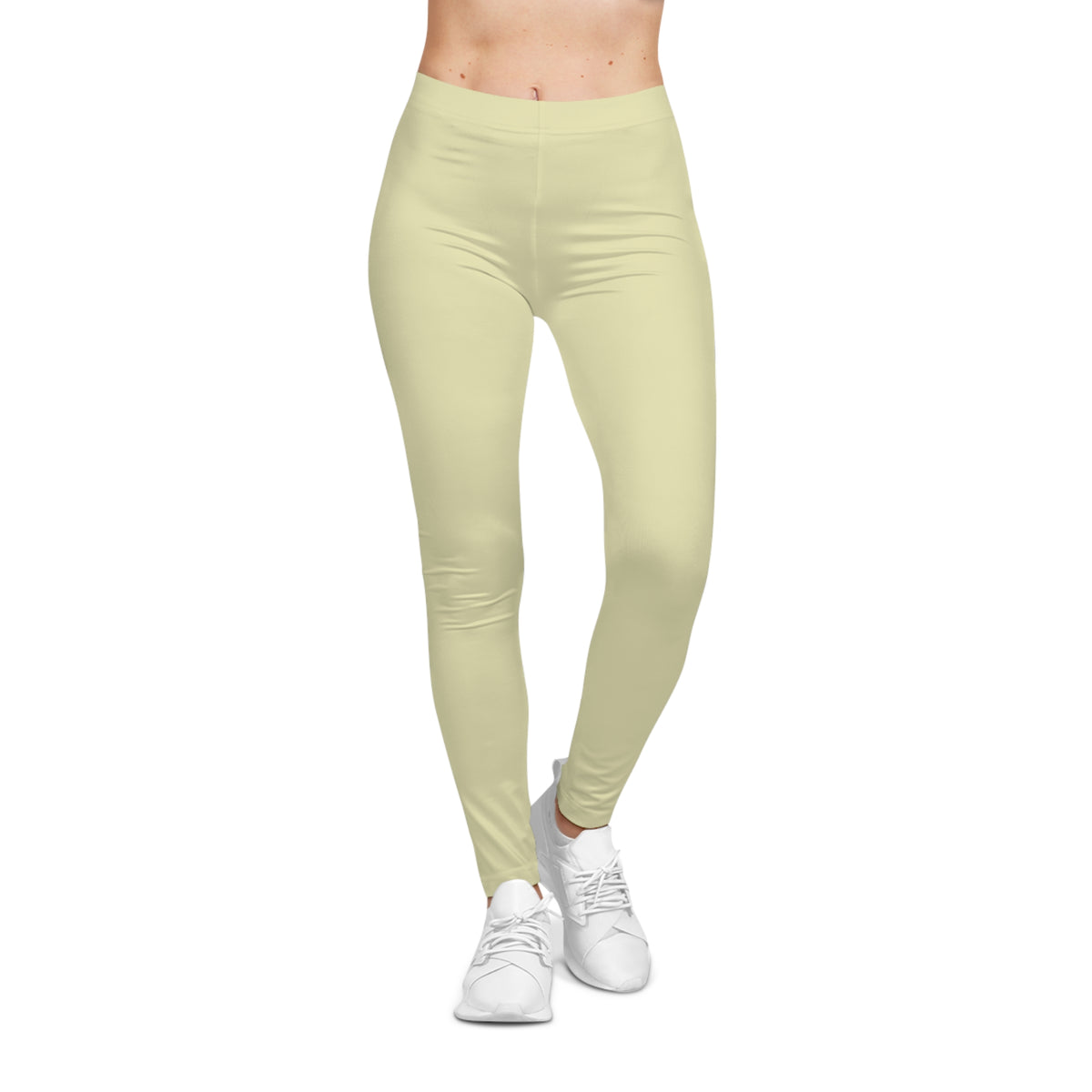 Pale Yellow Color Women's Poly-Span Casual Leggings XS-2XL