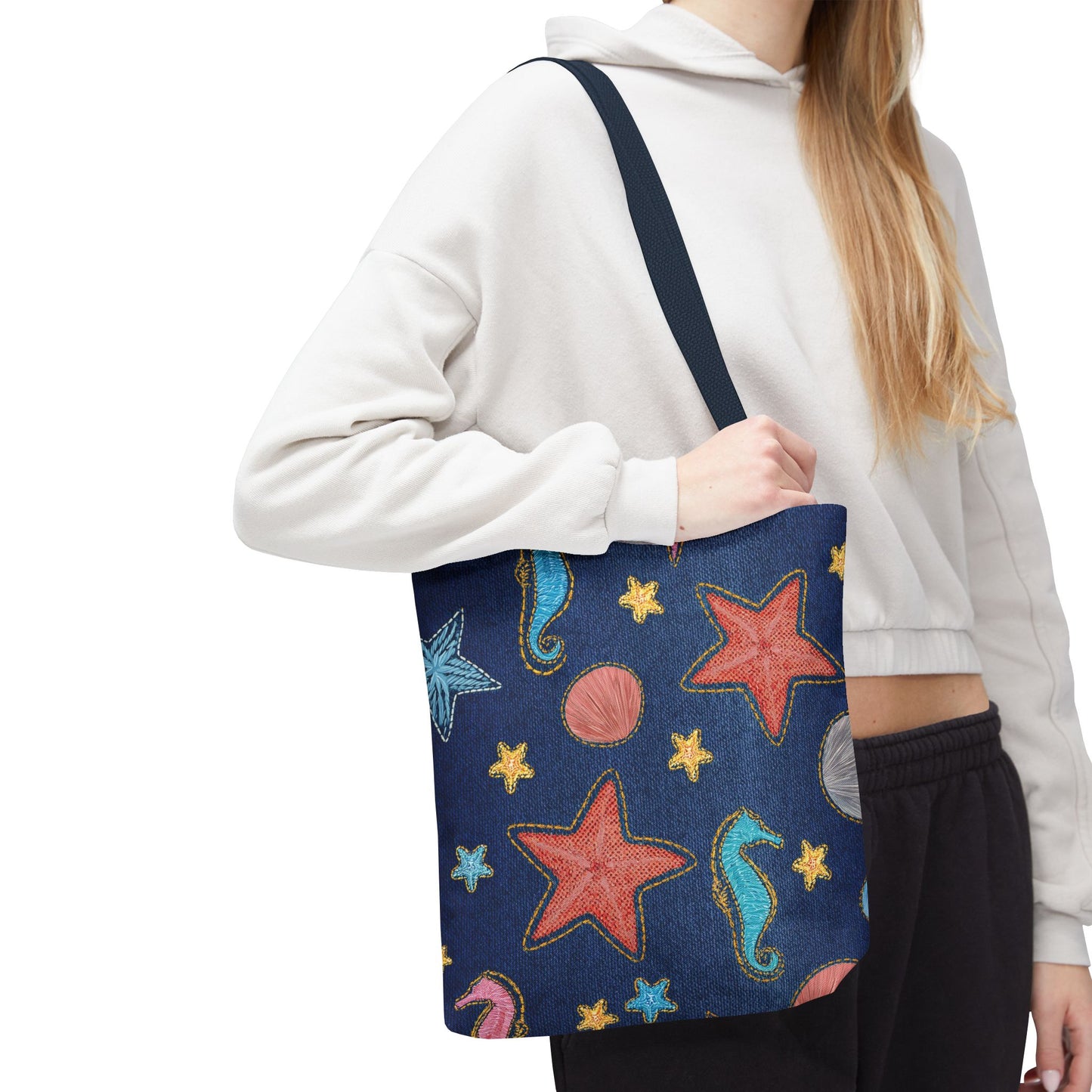 Denim Fabric Imitation Print Unisex Canvas Bag Poly Spun 3 Sizes Tote Bag 182-20