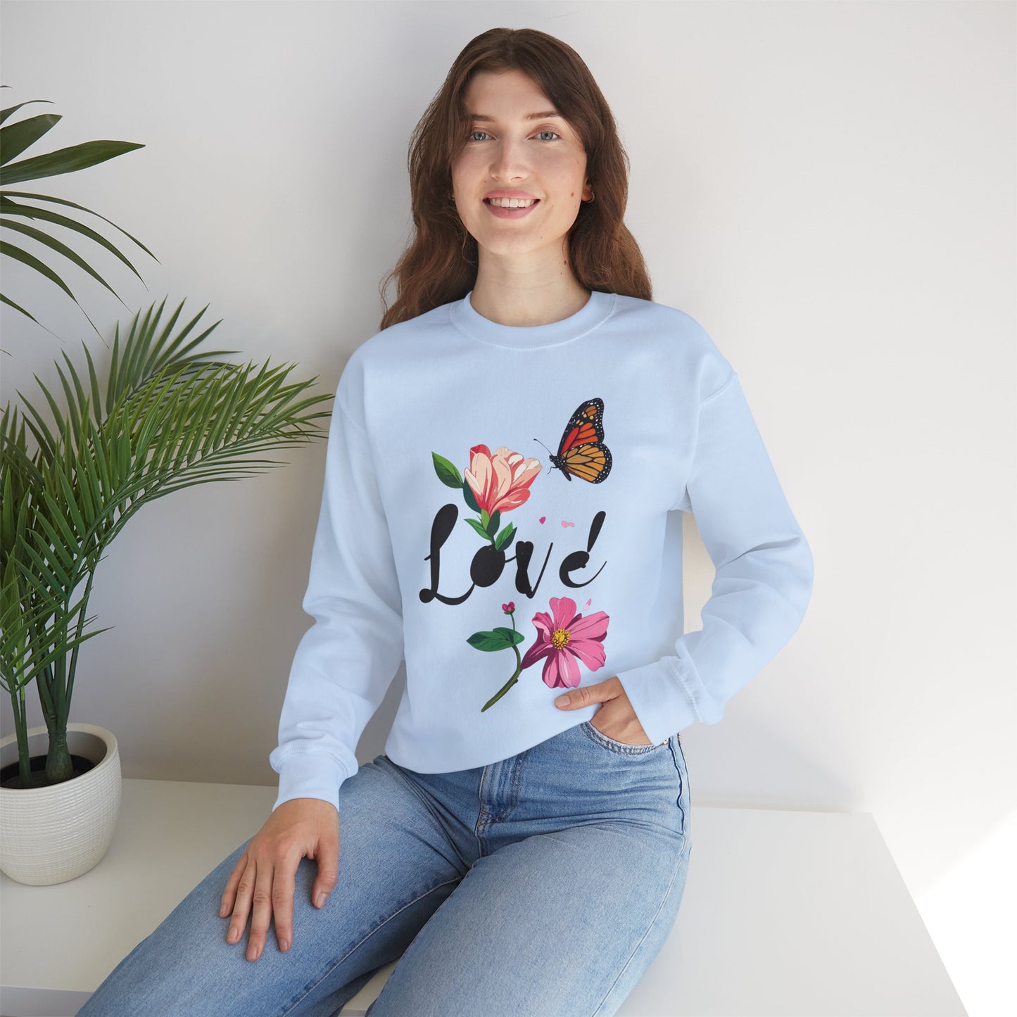 Floral Love Sweatshirt, Floral Butterfly Sweatshirt, Love Sweatshirt, Valentine's Day Sweatshirt, Floral Sweatshirt 120