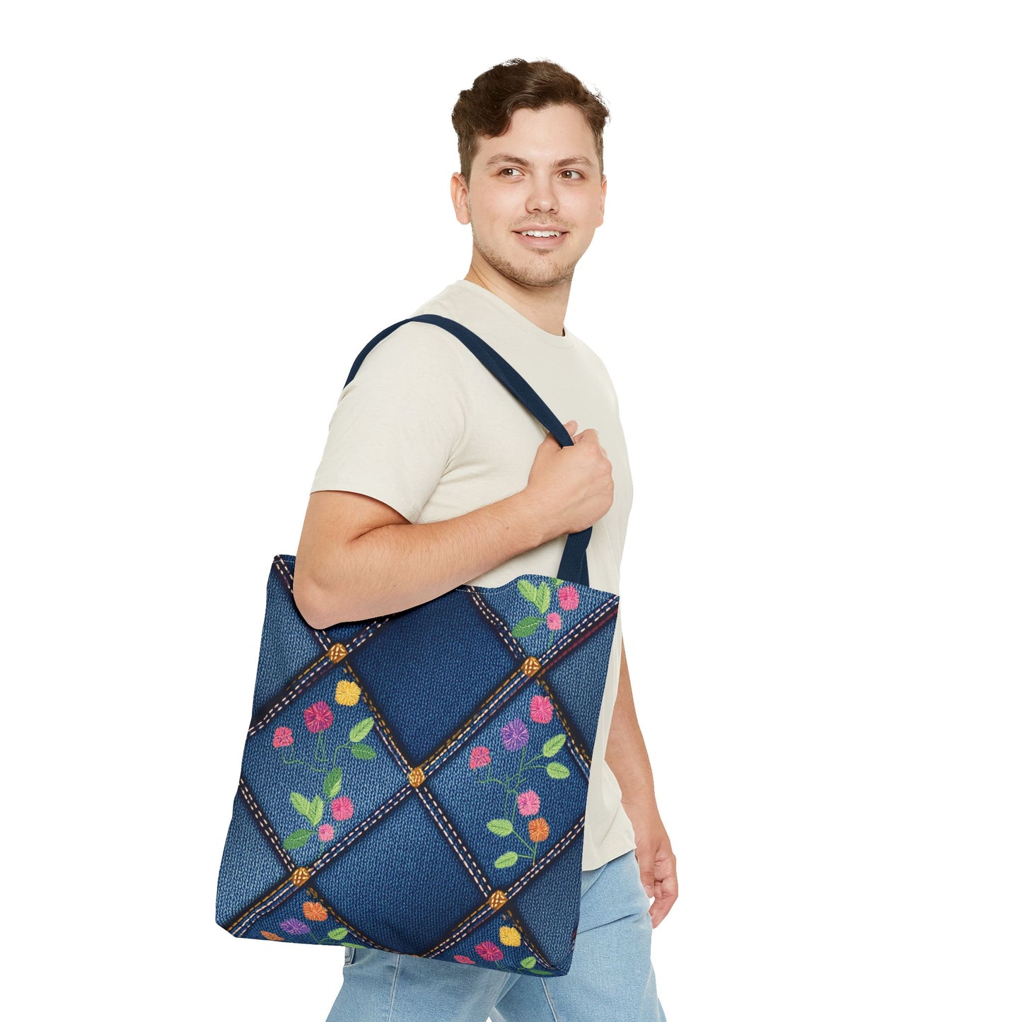 Denim Fabric Imitation Print Unisex Canvas Bag Poly Spun 3 Sizes Tote Bag 124