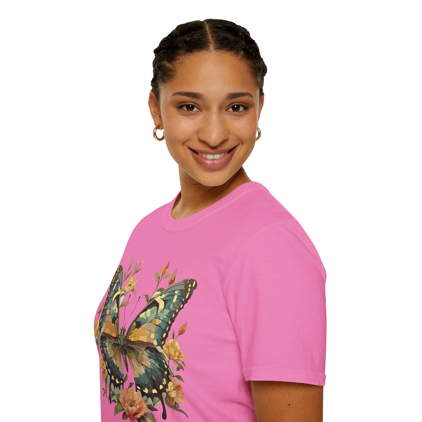 Butterfly Print T Shirt Unisex Monarch Shirt Gildan Softstyle 64000 Ring Spun Cotton