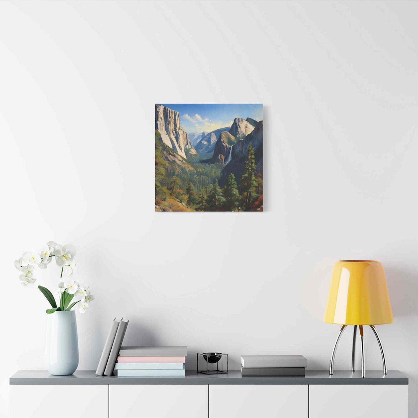 Yosemite Valley Print Canvas, Oil Paint Print 20x20, 24x24, 30x30, 32x32, 36x36 Art Design Print Pine-Wood Inner Frame MC-60
