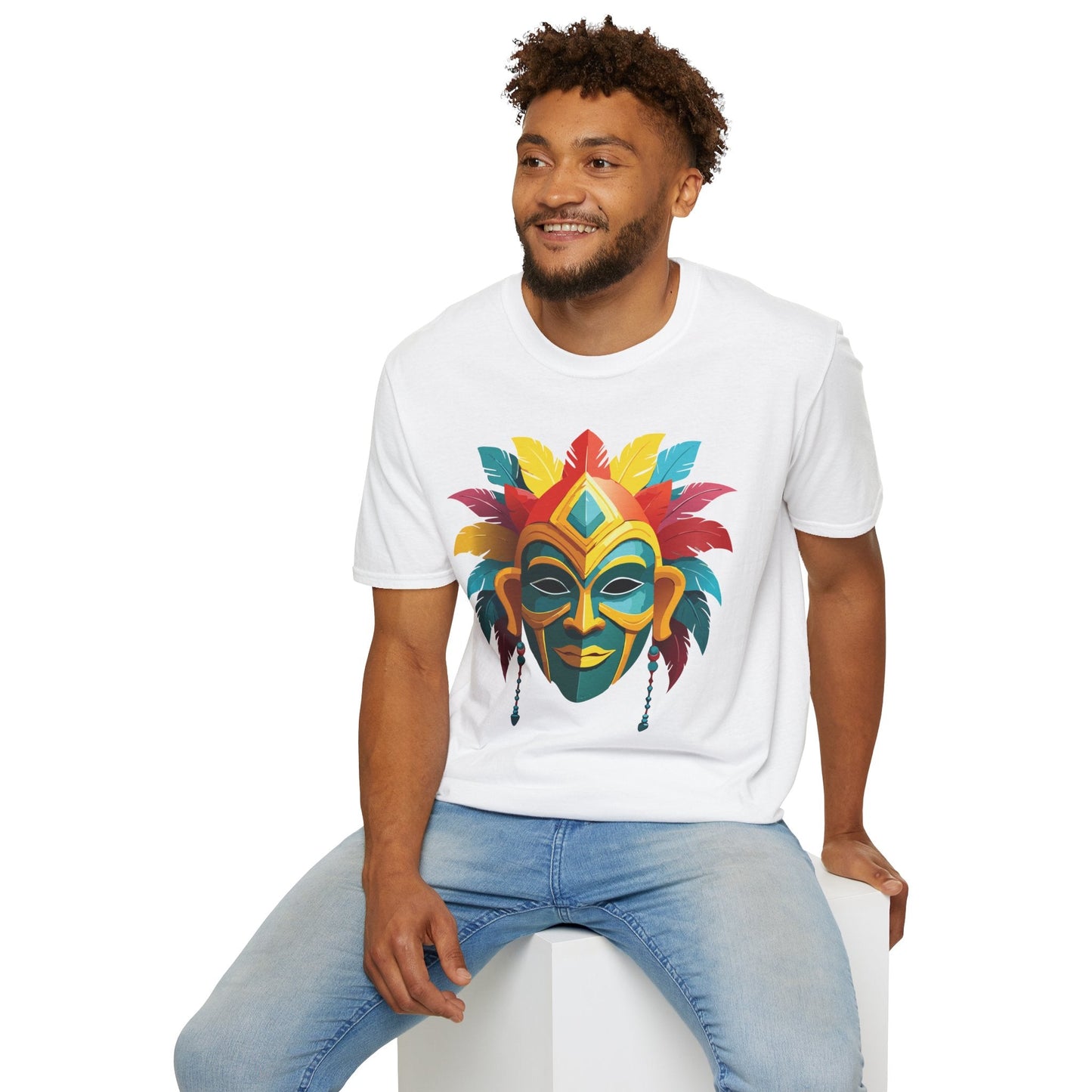 Unisex Mask Tee Shirt Gildan Softstyle 64000 Cotton Masquerade Design For Everyday Wear