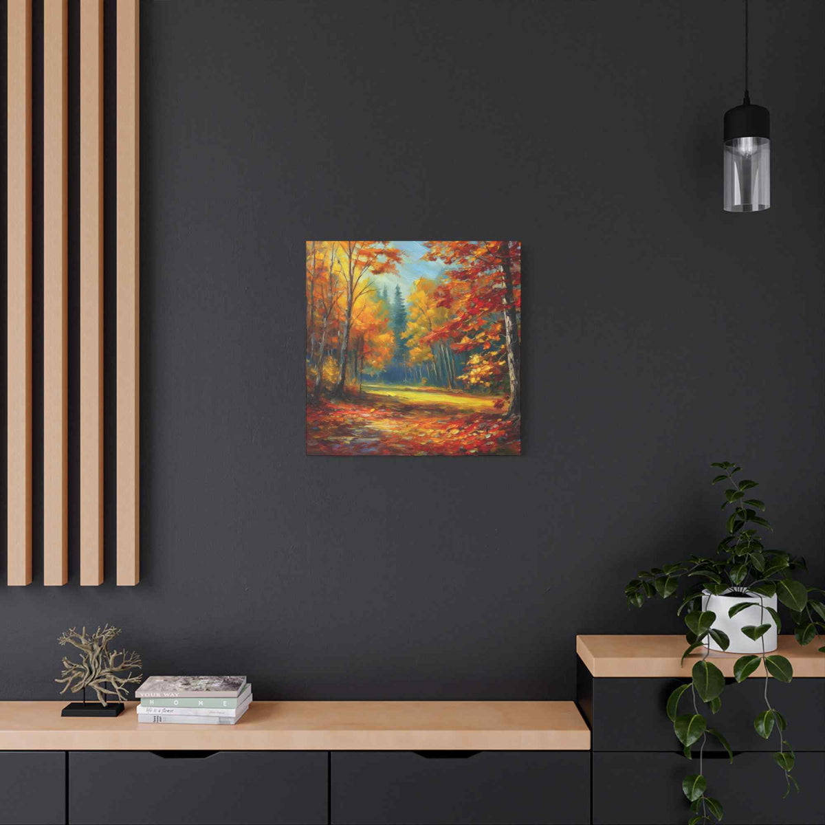 Fall Forest Print Canvas, Oil Paint Print 20x20, 24x24, 30x30, 32x32, 36x36 Art Design Print Pine-Wood Inner Frame MC-100