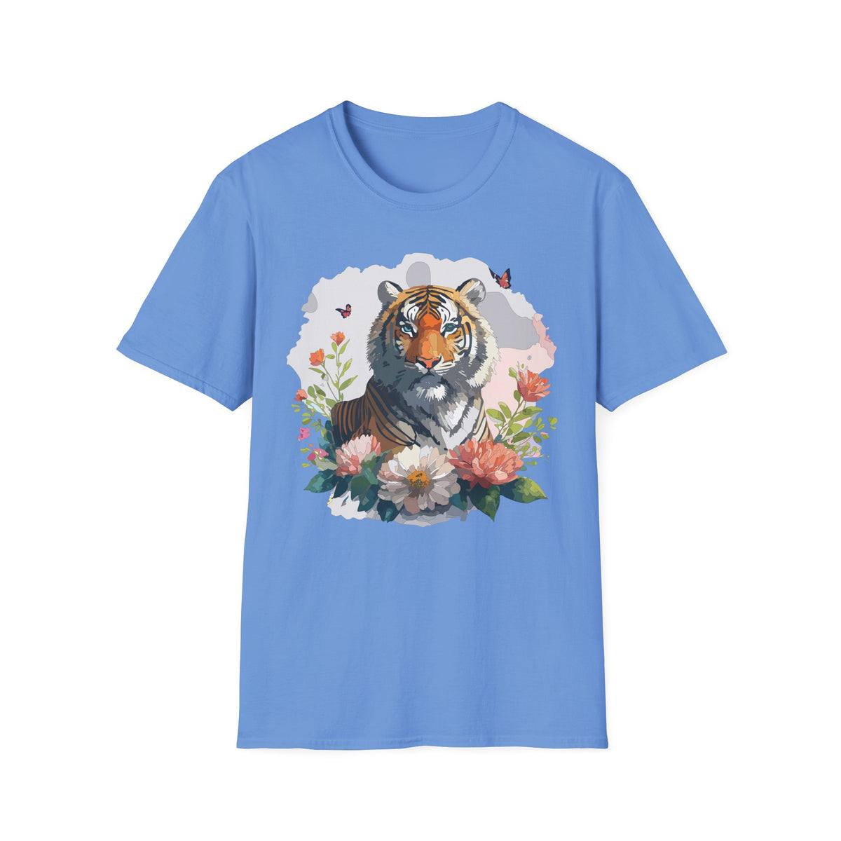 Floral Tiger T-Shirt | Watercolor Tiger Tee Ami,al Tee Shirt - Unisex 100 Cotton Softstyle Gildan 6400