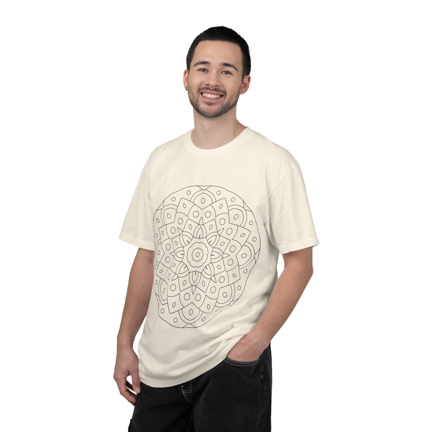 Unisex Garment Dyed Cotton T-Shirt with Mandala Graphic Design