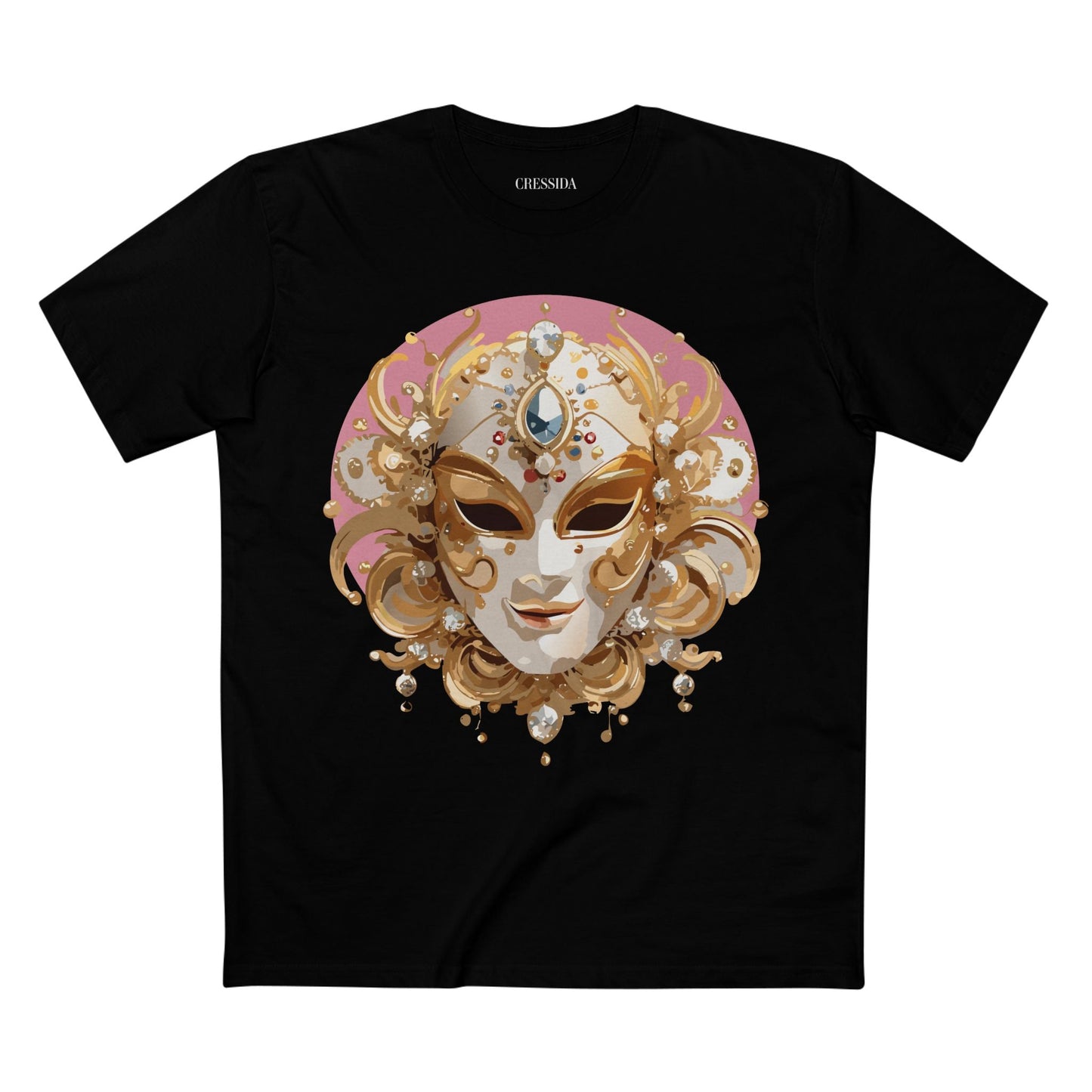 Carnival Mask Graphic T-Shirt Unisex 100 Cotton With Antique Gold Art Design Tee 13