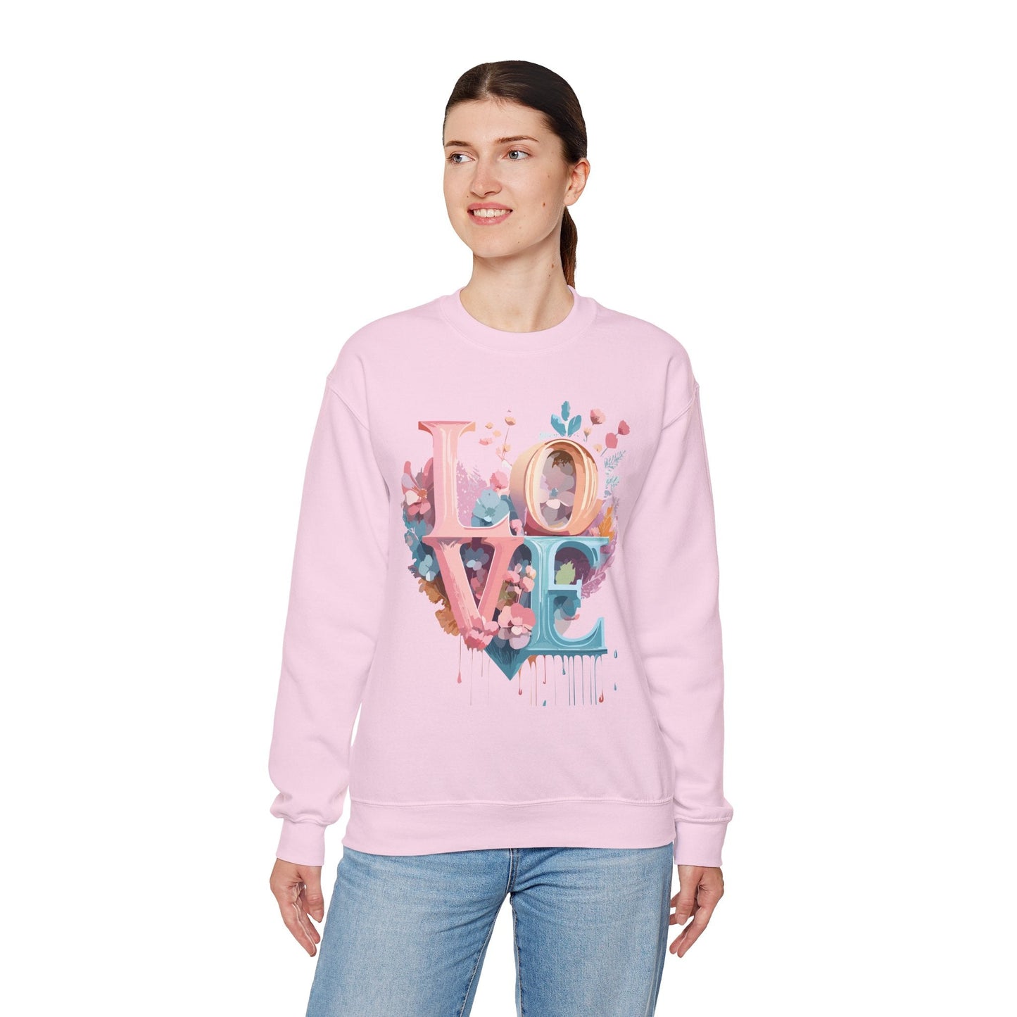 Floral Love Sweatshirt For Valentines Day Unisex Crewneck Fifty Fifty Cotton Polyester