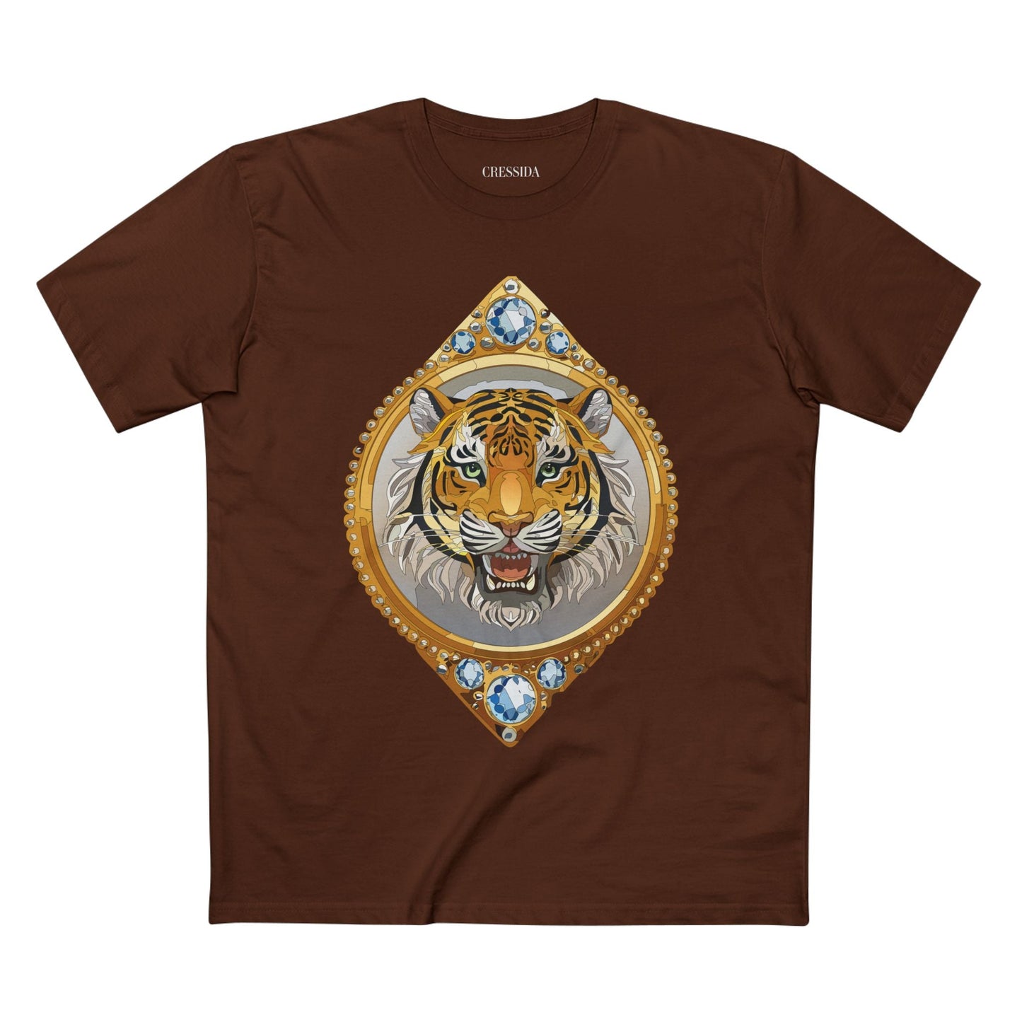 Tiger Graphic Unisex 100 Cotton Tee With Unique Animal Golden Medallion Art Design 1