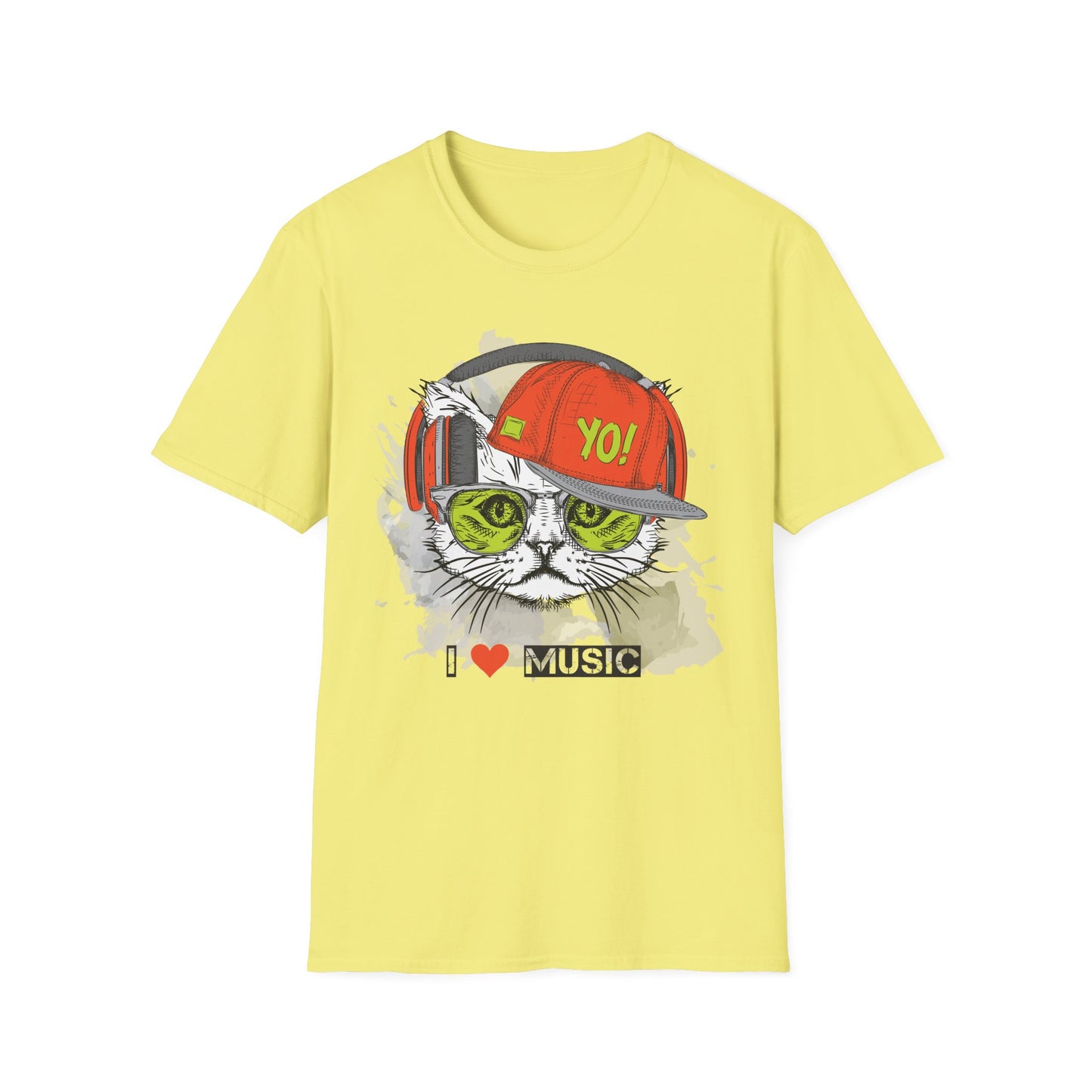 Cat DJ T-Shirt Unisex Cotton Short Sleeves I Love Music Graphic Tee