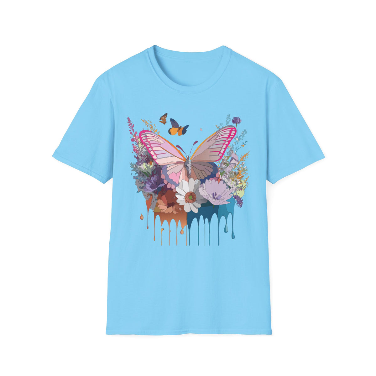 Butterfly Floral T-Shirt — Colorful Drip Wings Graphic Tee Unisex 100 Cotton Gildan T-Shirt