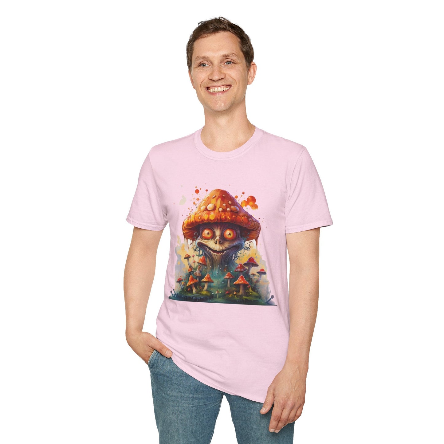 Funny Mashroom Tee Shirt Unisex Softstyle Cotton Art Design with Fungus Graphic Artwork Theme