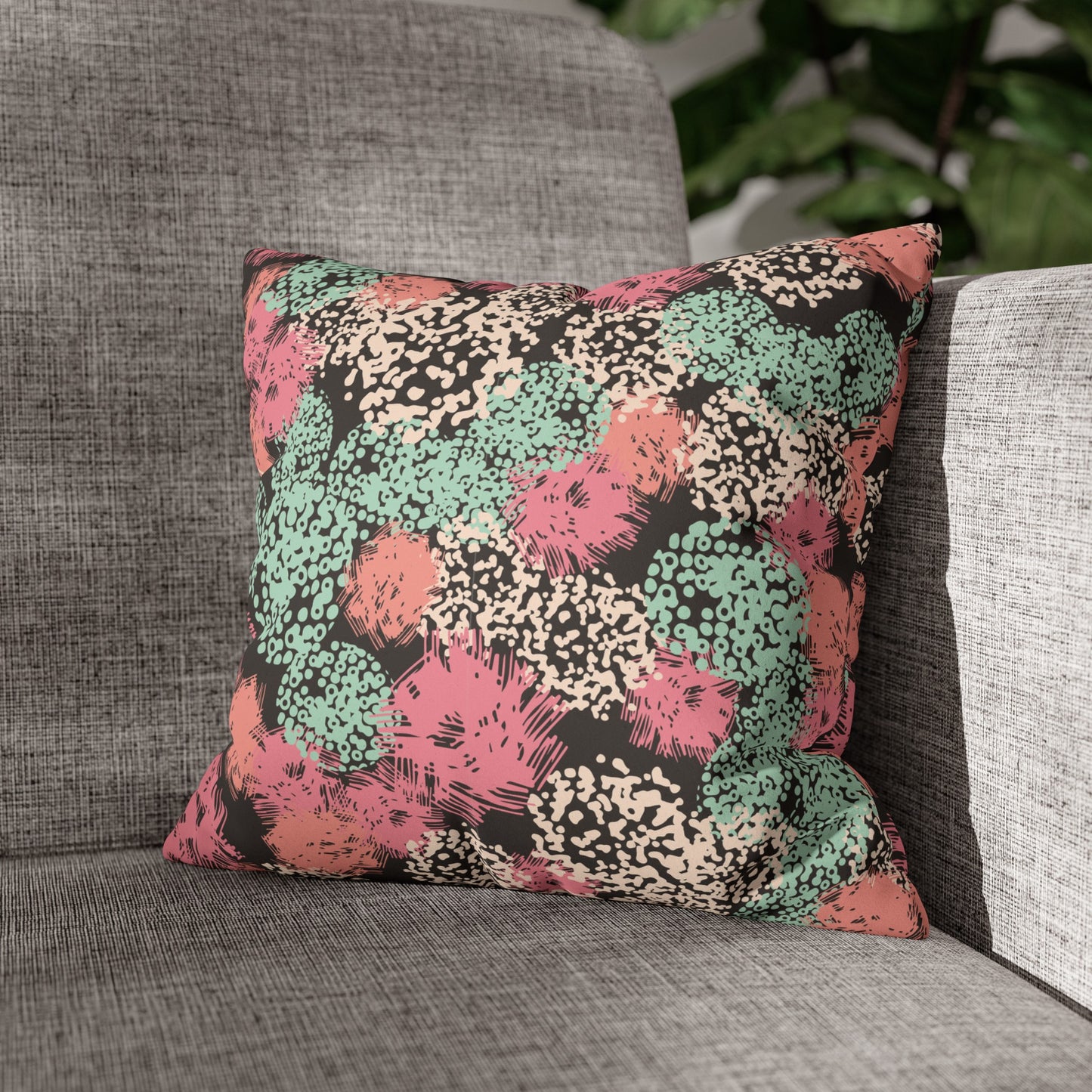 Faux Suede Pillowcase with Abstract print