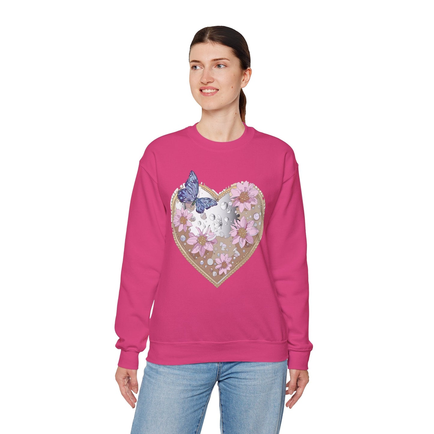 Floral Heart Love Sweatshirt For Valentines Day Unisex Heavy Blend Crewneck Sweatshirt