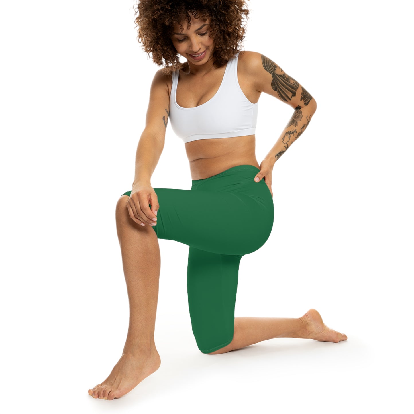 Turf Green Color Women's Brushed Suede Poly Span Casual Capri Leggings XS-2XL