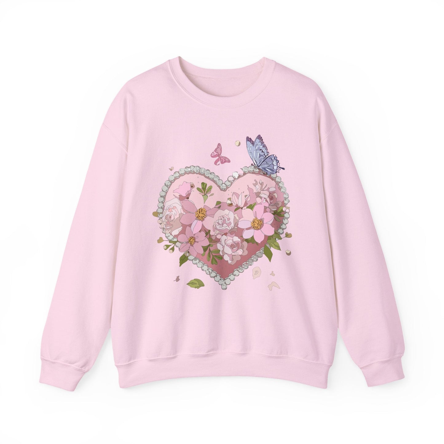 Floral Heart Sweatshirt for Unisex Valentines Day Crewneck Heart Floral Print Gift
