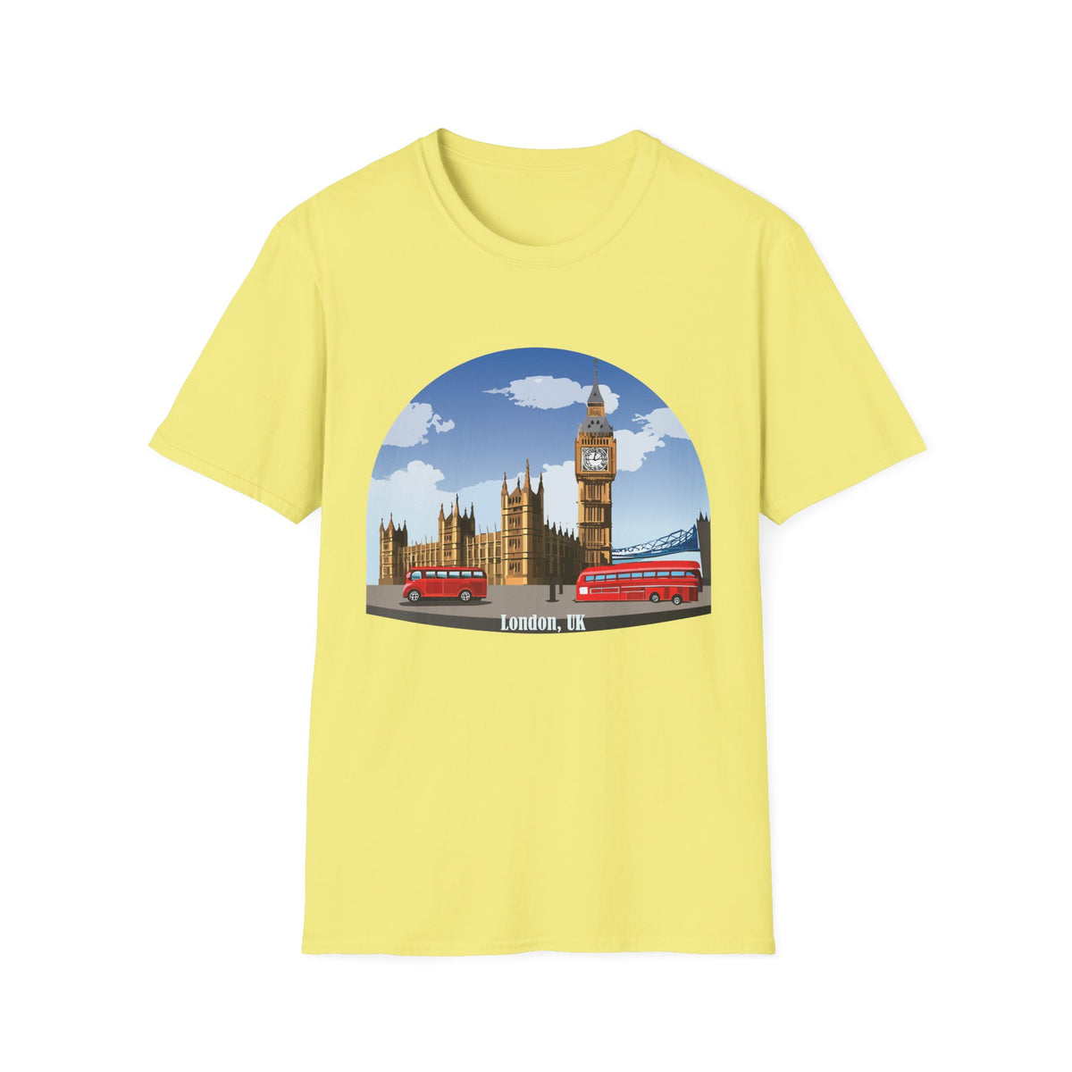 London Skyline Big Ben Illustration T-Shirt | Double Decker Bus, Bridge
