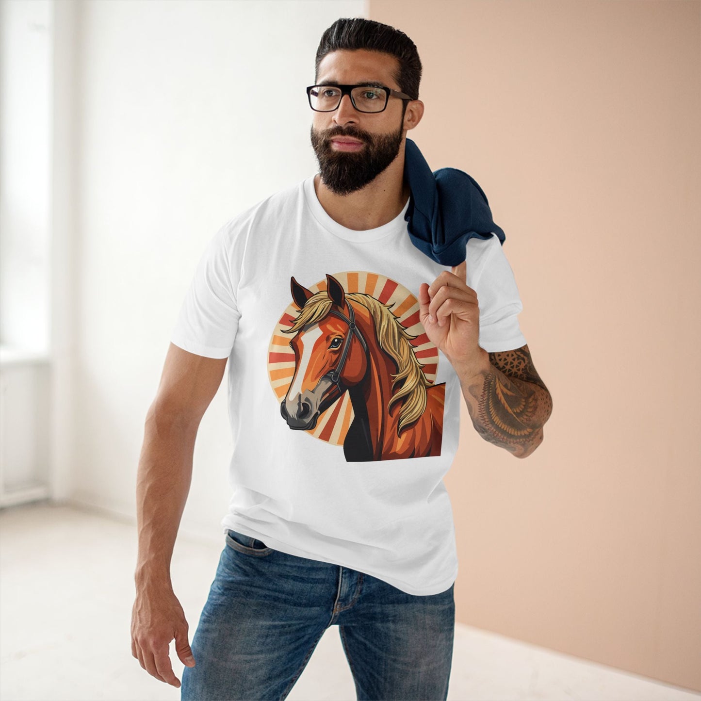 Unisex Premium Cotton Art Tee Featuring Horse Illustration Retro2Nova Animals Shirt Collection For All Seasons