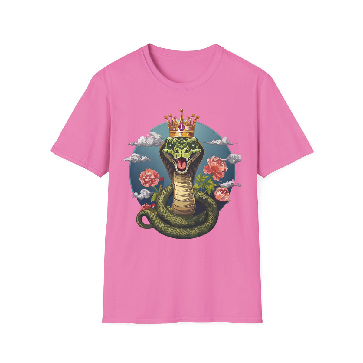 Crowned Snake Illustration T-Shirt | King Cobra Floral Art