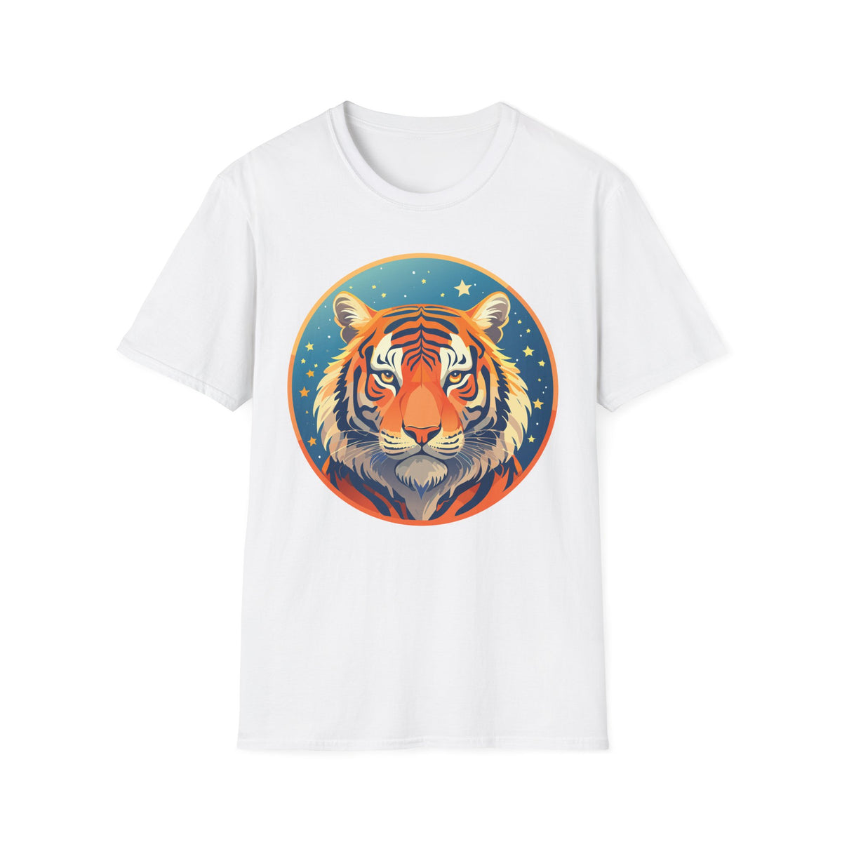 Tiger Head Illustration T-Shirt | Retro Celestial Stars