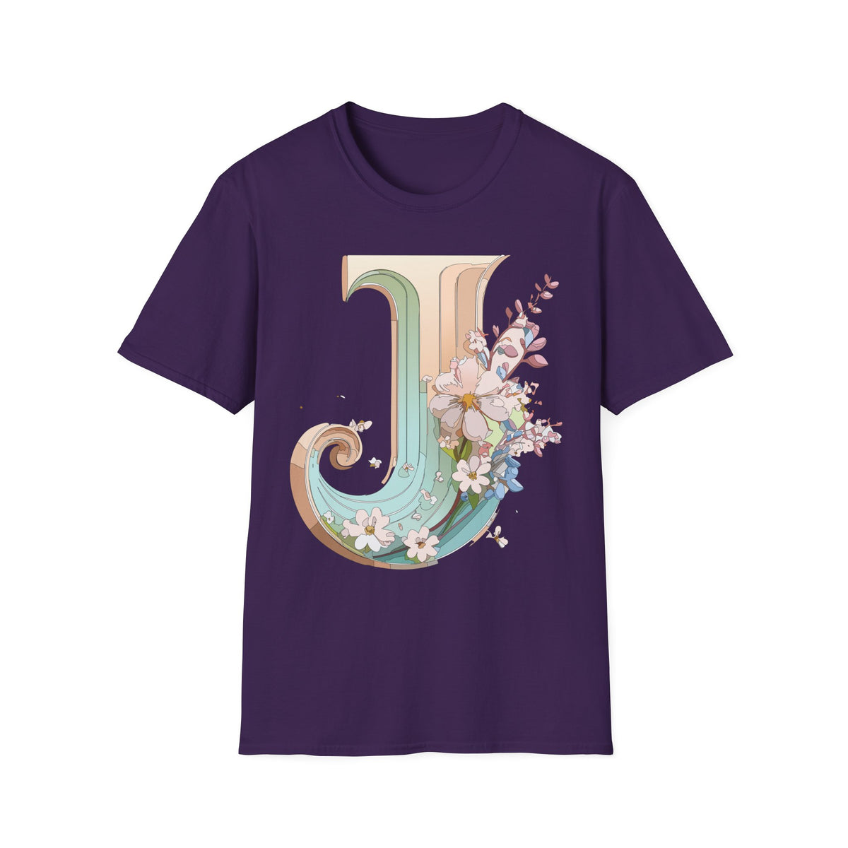 Floral Letter J monogram T-Shirt | Vintage pastel initial tee