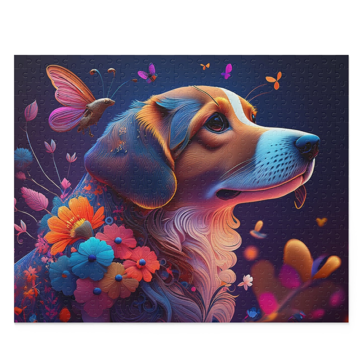 Puzzles-20 Floral Dog Face Puzzle 500-Piece  Floral Dog Puzzle 500-Piece, Kids Puzzles Size: 16" x 20",  Ages 9+