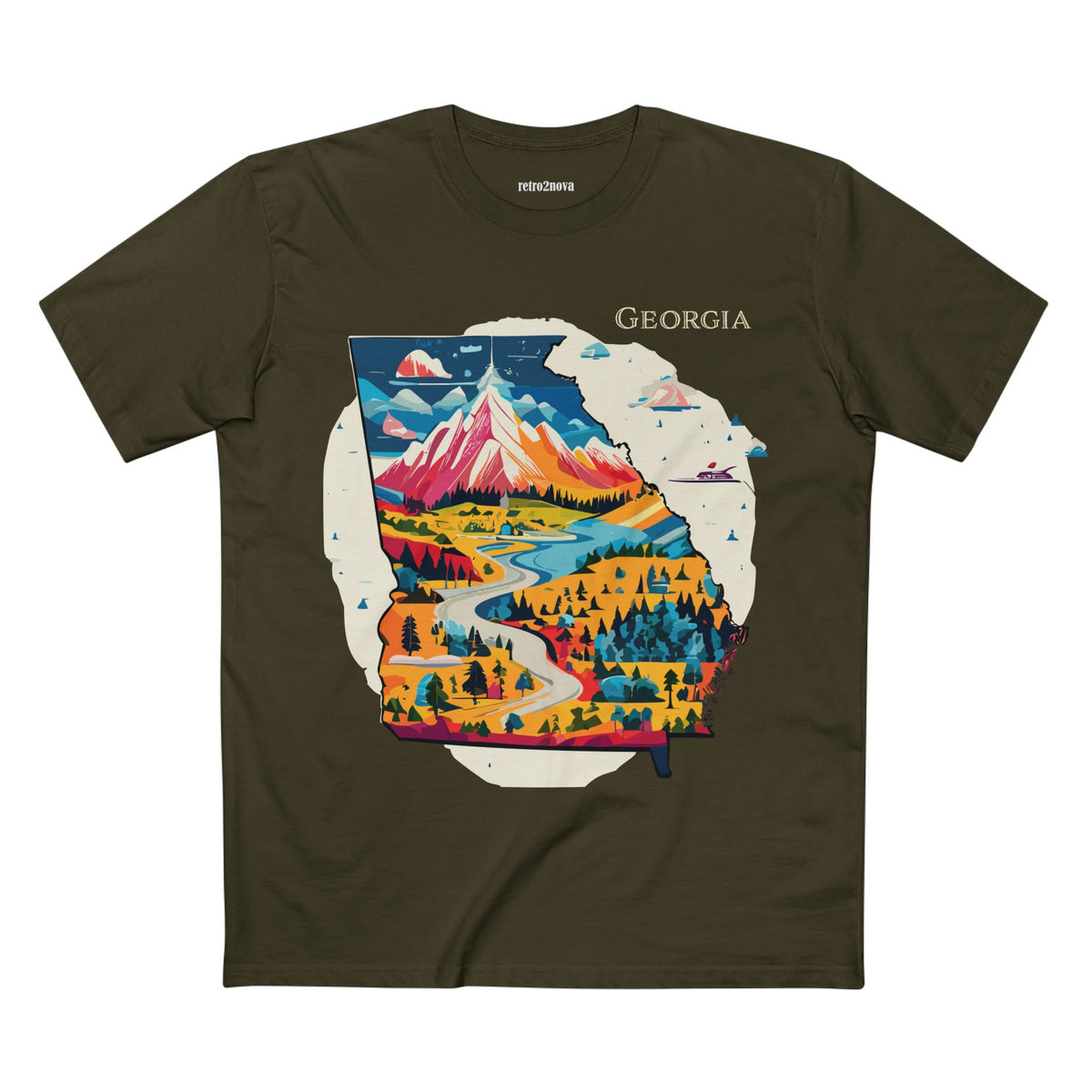 Georgia State Scenic Map T-Shirt | Mountain River Landscape Tee