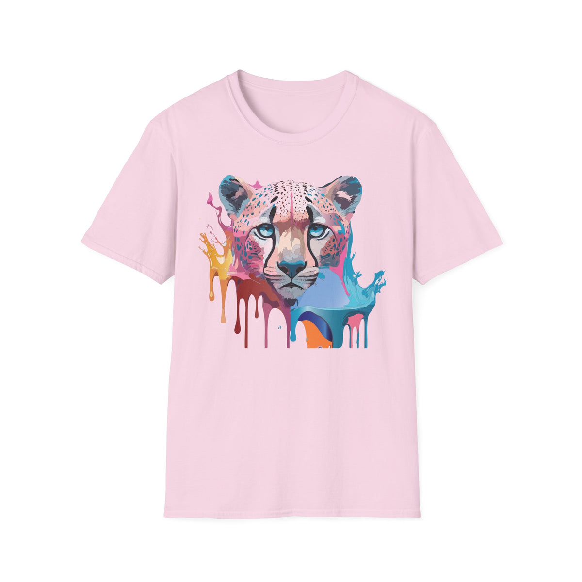 Colorful Cheetah Face T-Shirt | Watercolor Drip Animal Tee
