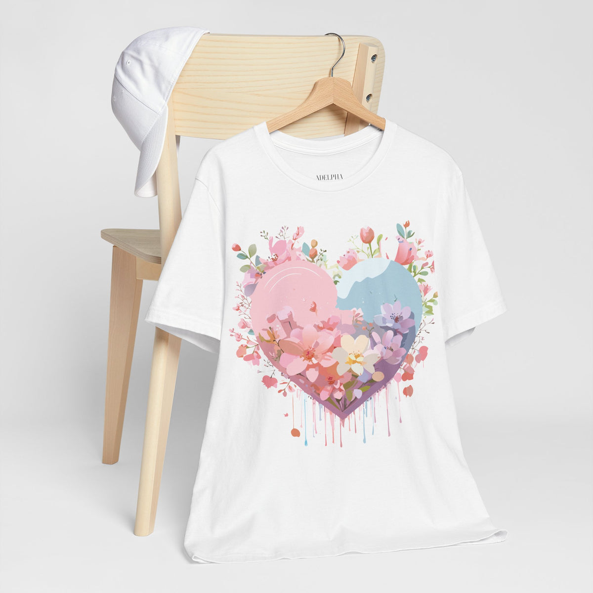 Valentine's Day Graphic Unisex Cotton Bella+Canvas Tee with Floral Art Design d98
