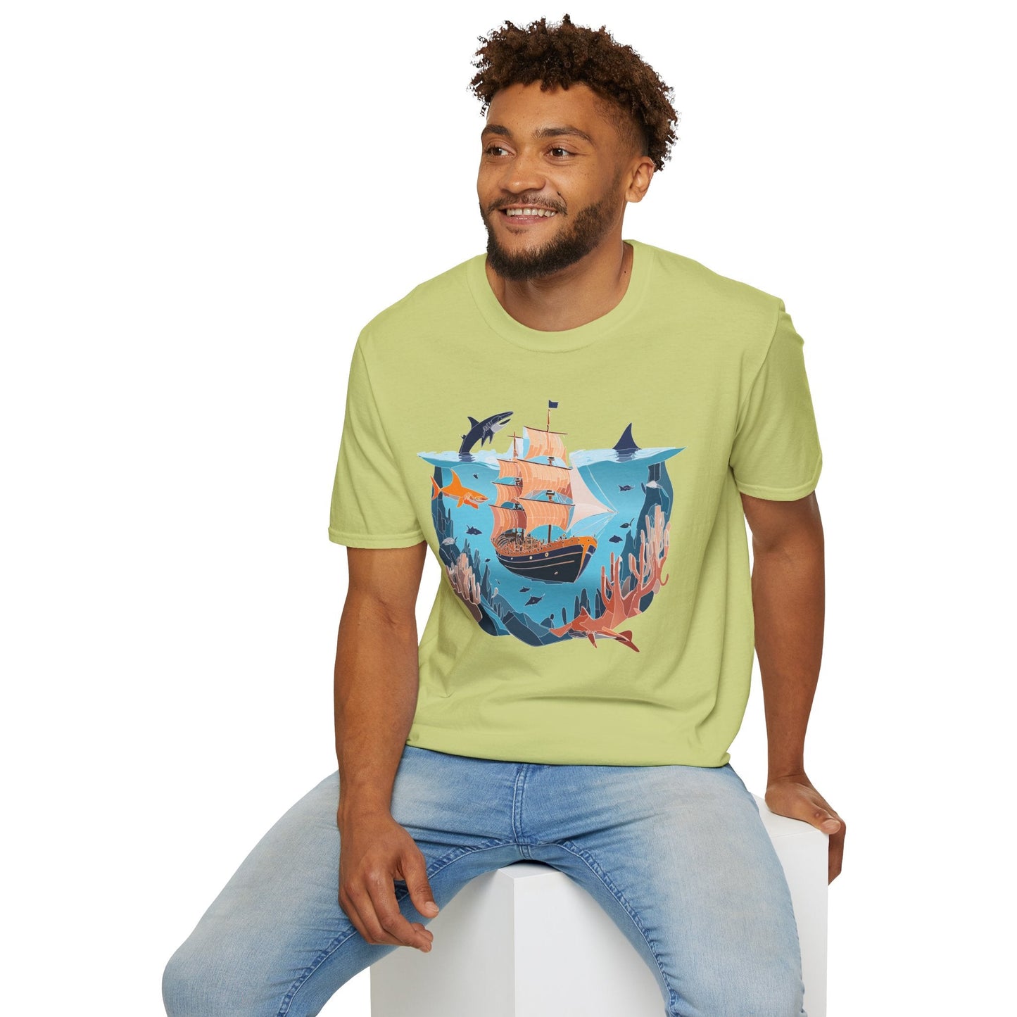Ocean Tee Shirt Unisex Softstyle 64000 U Boat Design 100 Percent Ring Spun Cotton Tee