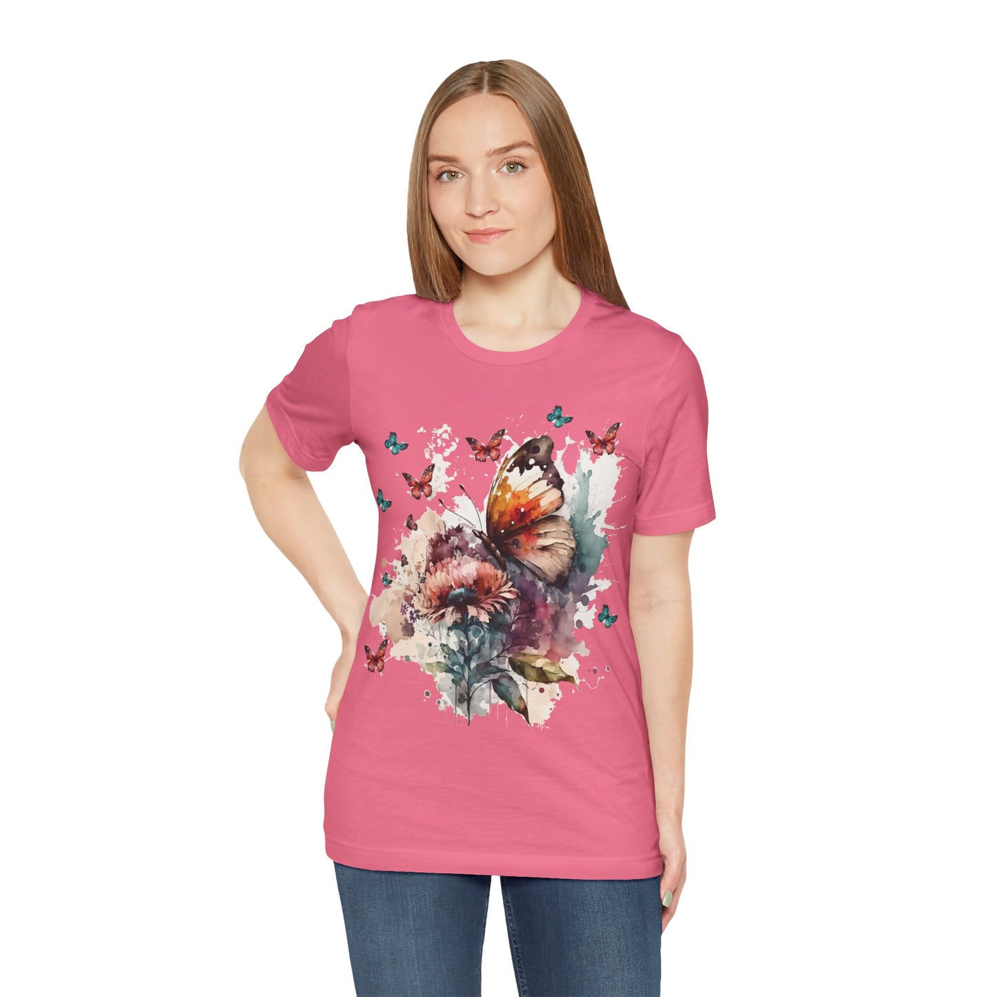 Cotton Tee Shirt with Butterfly Prints